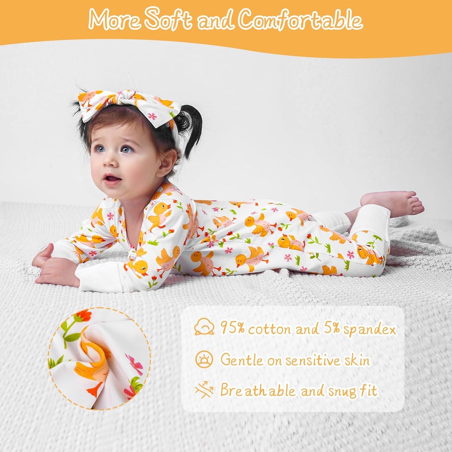 Satol Baby Girl Cotton Clothes, One-Piece Zip Front Footed, 2 Way Zipper Outfit Baby Clothes for Girls