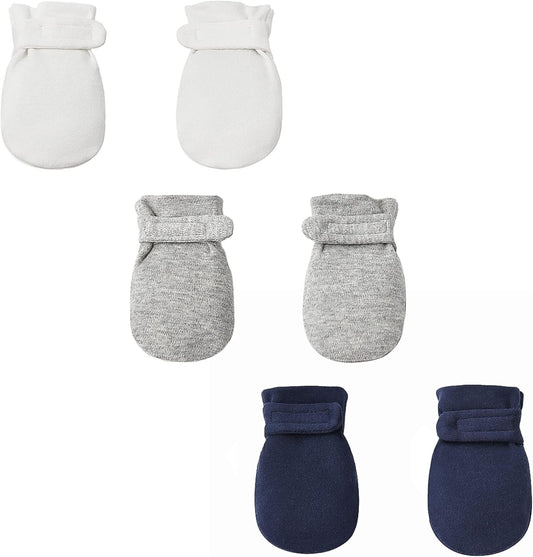 Newborn Baby No Scratch Mittens Stay On, 100% Cotton Breathable, Adjustable Infant Gloves for Baby Boys Girls Mittens