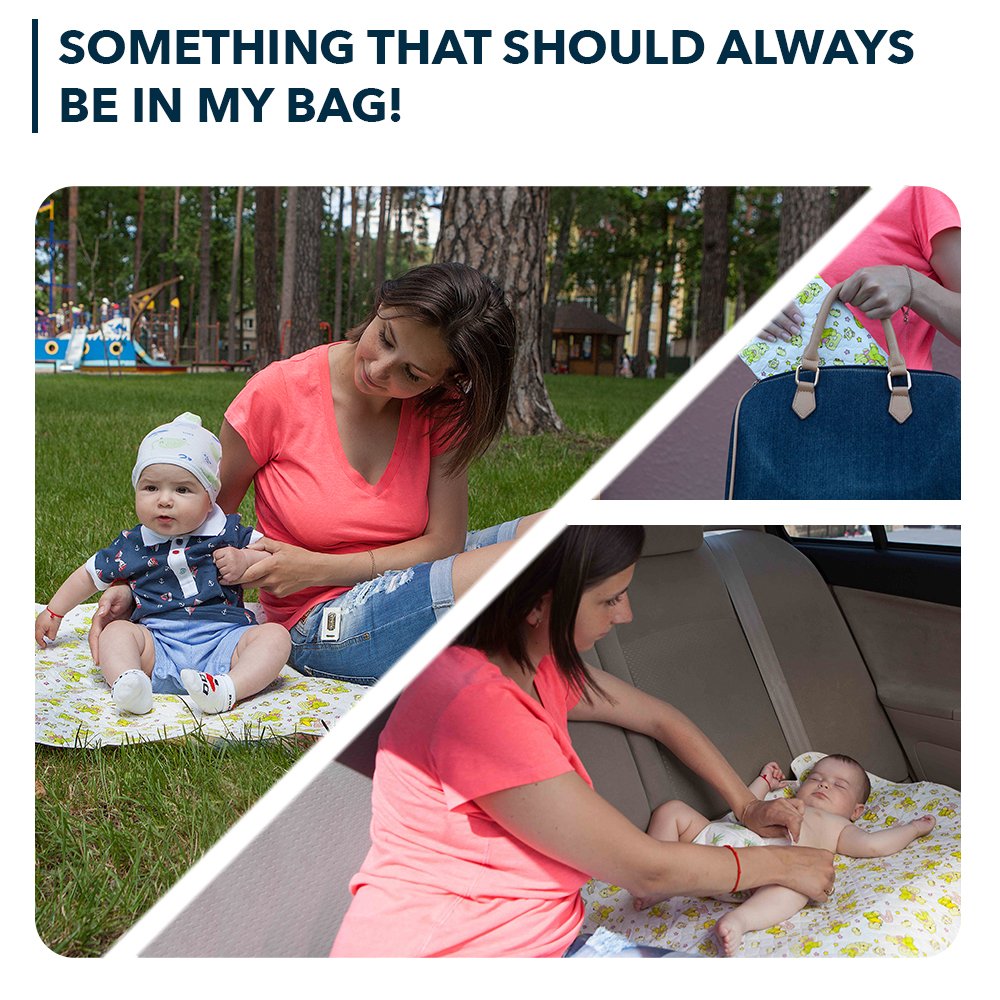 Baby Changing Mat - 31,5 x 25,5 inch Waterproof Portable Travel Changing Pad - Wipeable Liners with Reinforced Double Seams - Change Diaper On The Go - Foldable Large Baby Nappy Changer Mat