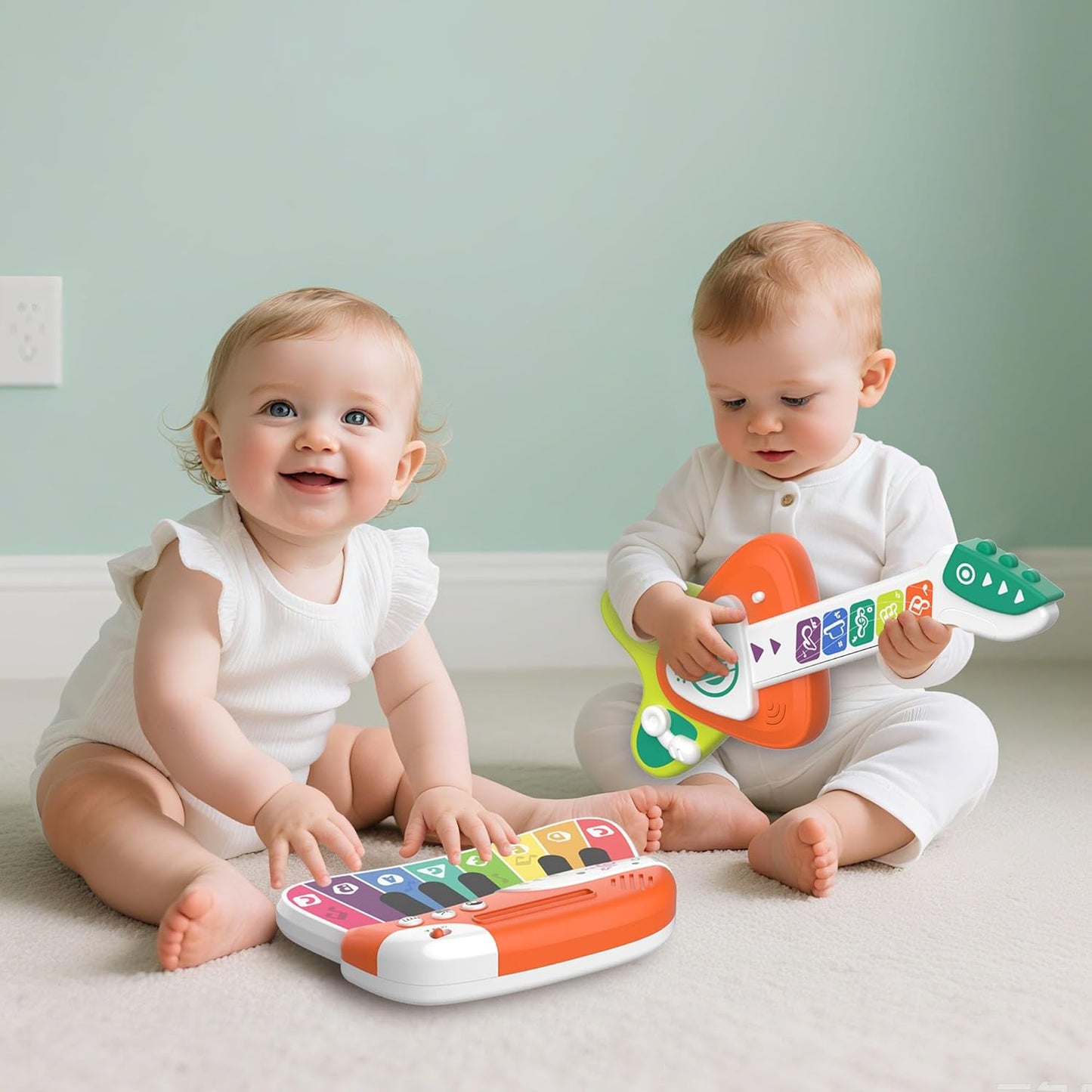 Toddler Baby Guitar Piano Keyboard for 1-3, Touch Baby Piano Guitar Toy for 1 Year Old Musical Toy w/ 3 Modes, Light, Melodies, Music Cards, Adjustable Volume, Birthday Gift for 10–18 Mos &1–3 Yrs Old