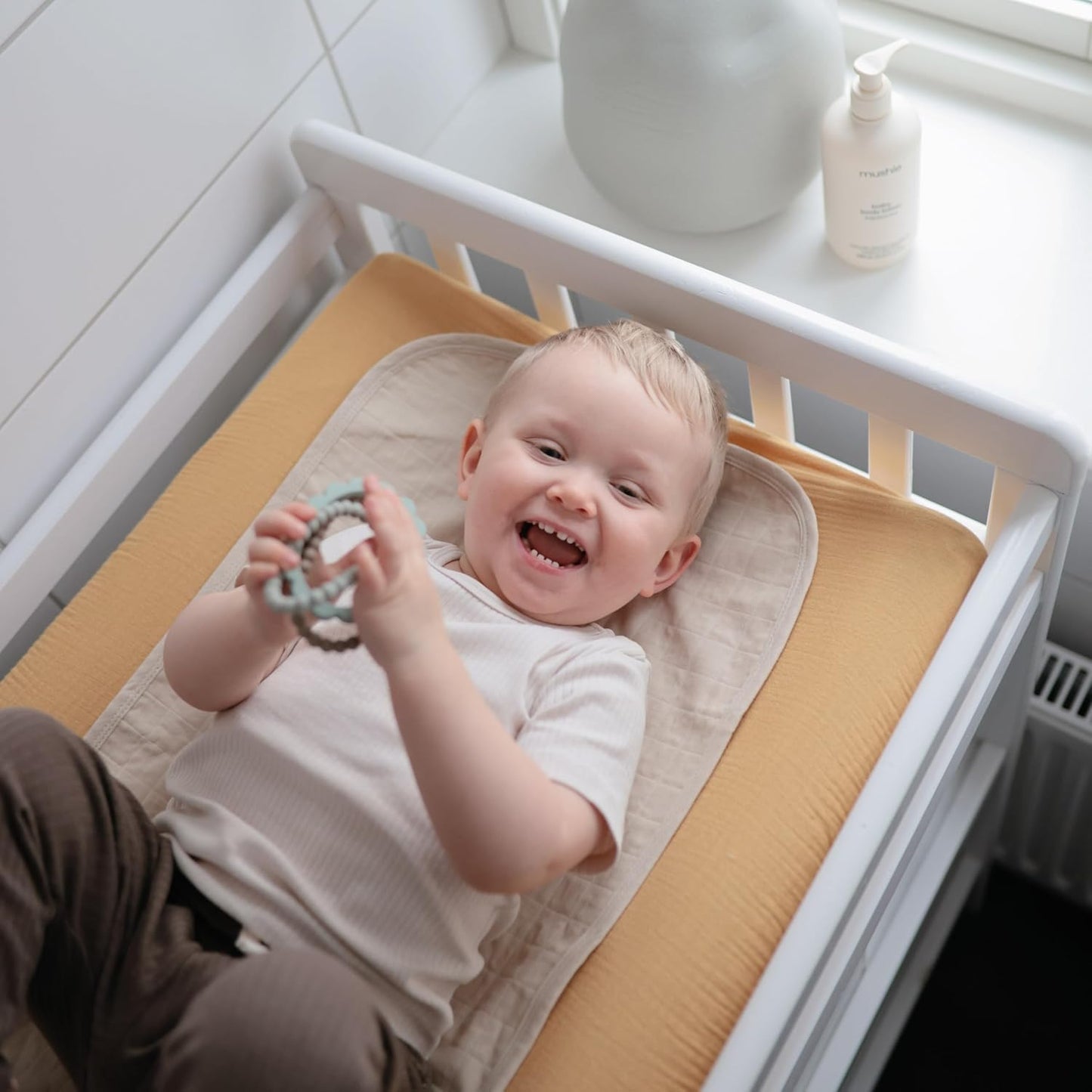 mushie Waterproof Changing Pad Liners | 100% Organic Cotton | Set of 3 (Blue Flowers Combo)