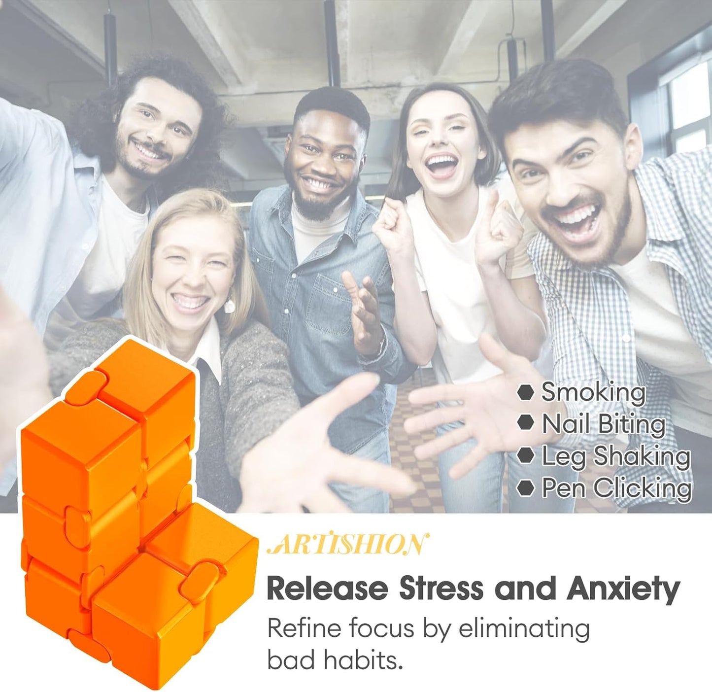 Fidget Cube, Durable Nylon Infinity Desk Toy, Skin-Friendly Handheld Gadget, Mini Stress-Relief Adult Fidget Toy for Anxiety Alleviation (Lightweight/Bright Orange)