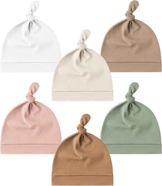Konssy 6 Pack Baby Newborn Hats Set Knot Beanie Hats Soft for Infant Baby Girls Boys Caps 0-6 Months
