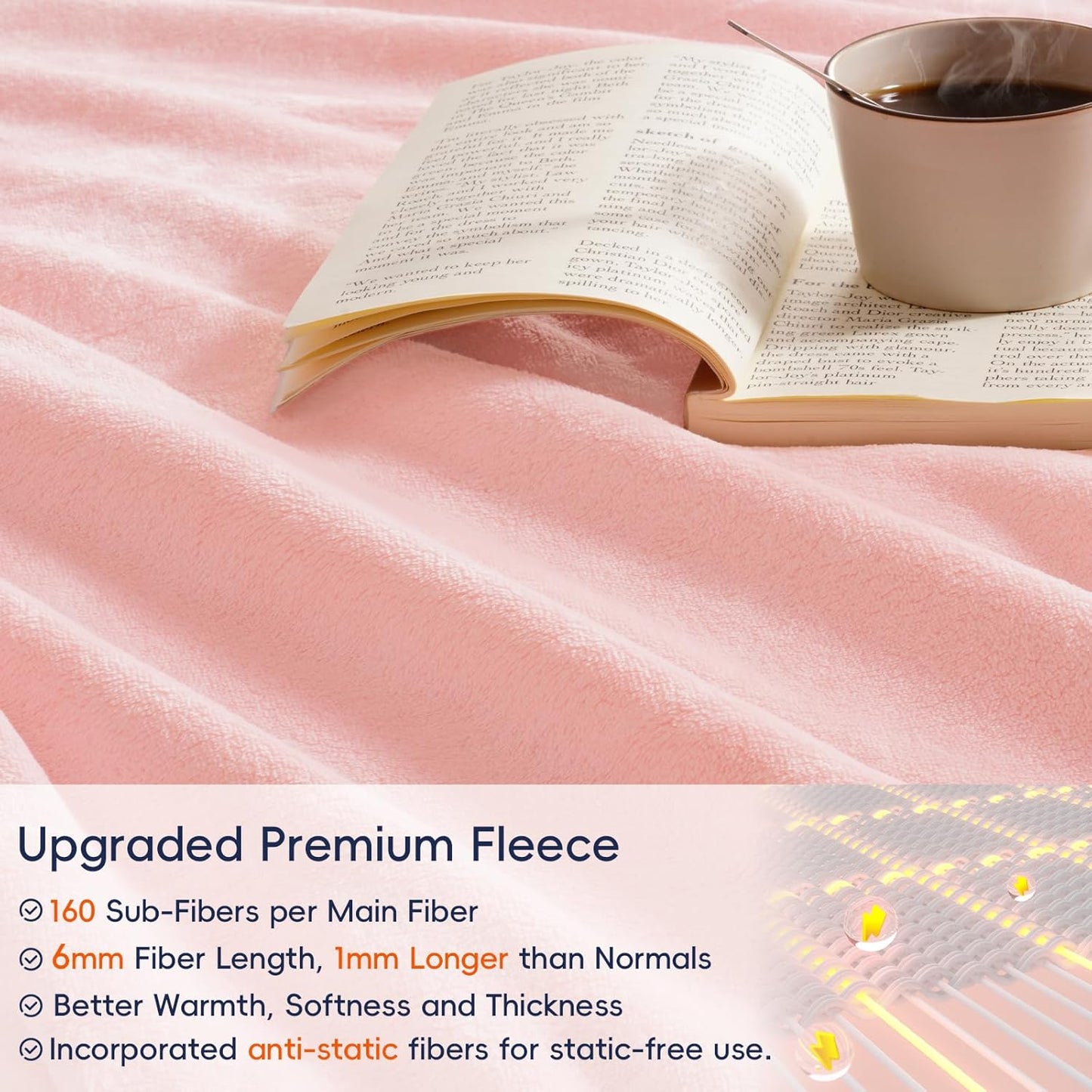 PHF Ultra Soft Fleece Blanket King Size, No Shed No Pilling Luxury Plush Cozy 300GSM Lightweight Blanket for Bed, Couch, Chair, Sofa Suitable for All Season, 108" x 90", Pink