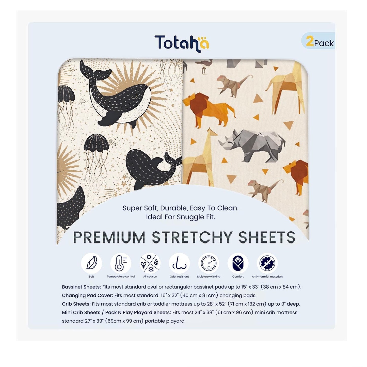 TotAha Premium Stretchy Changing Pad Cover, Buttery Soft Diaper Changing Pad Covers for Girls Boys, Super Stretchy Jersey Knit Changing Table Covers, 2 Pack Safari