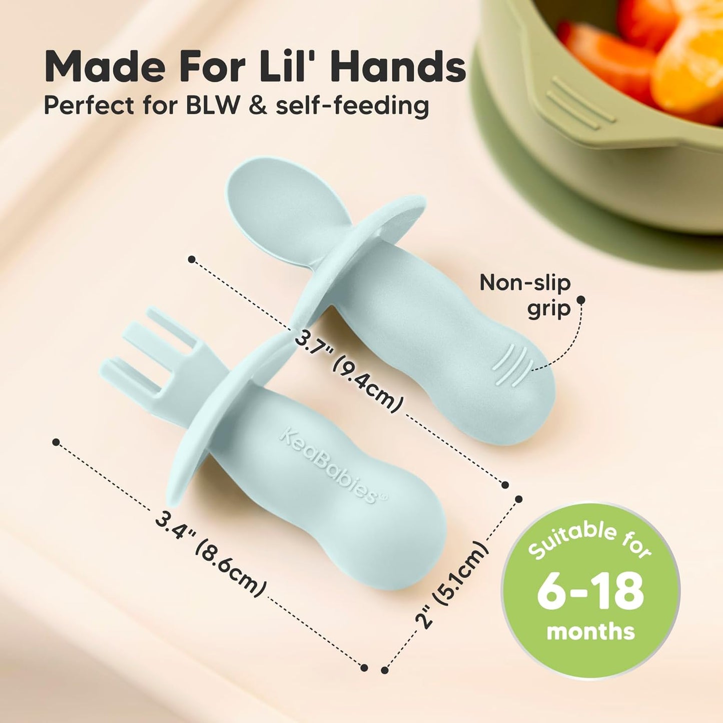 KeaBabies 4-Pack Silicone Baby Spoons and Forks Set - Baby Led Weaning Utensils 6-12 Months, Self Feeding Toddler Spoon & Fork for Training, Teething, Easy to Hold, BPA-Free Silicone (Pastel Sky)