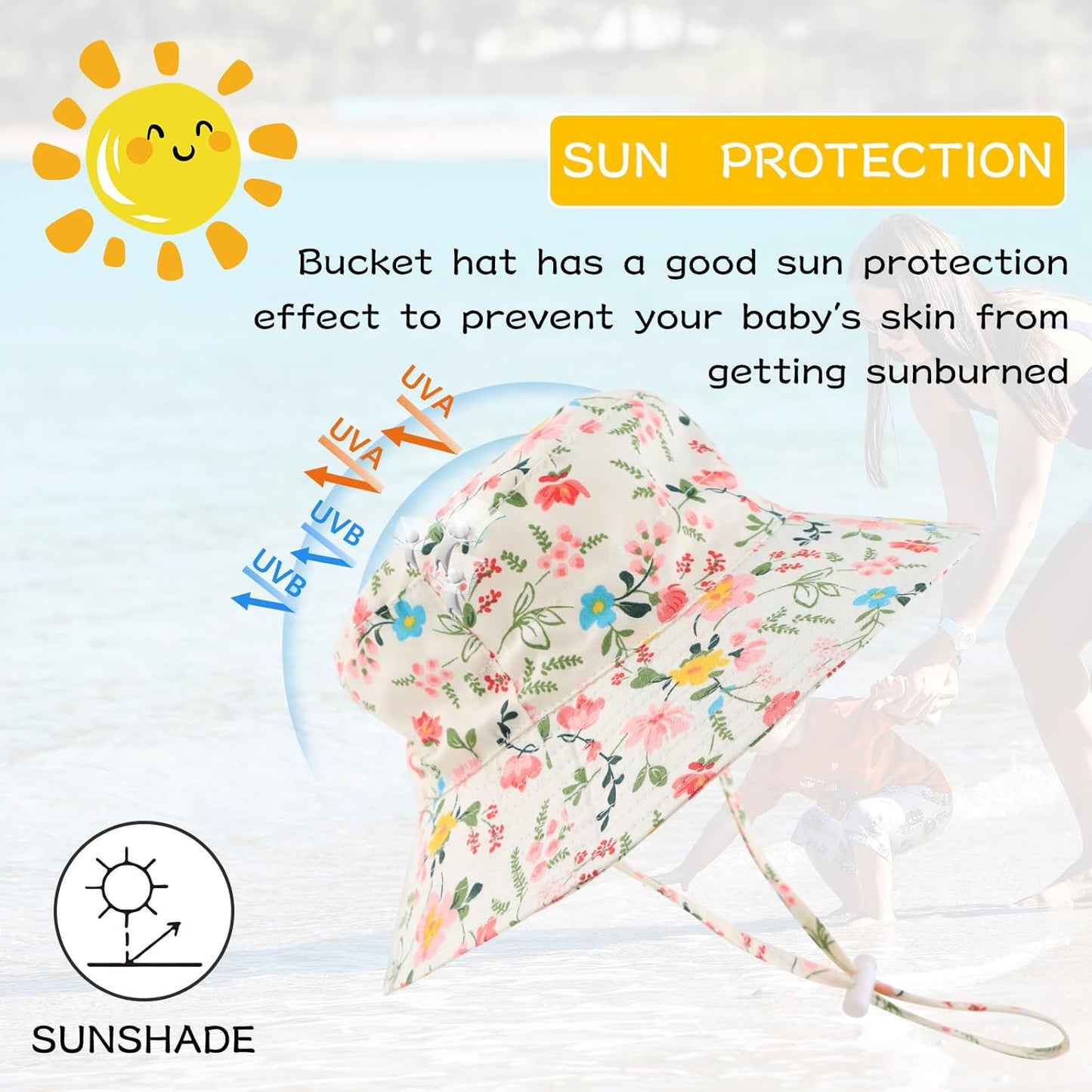 Peecabe Summer Baby Sun Hat for Boys Girls UPF 50+ Wide Brim Toddle Bucket Hat Adjustable Baby Beach Cap 0-8 Years