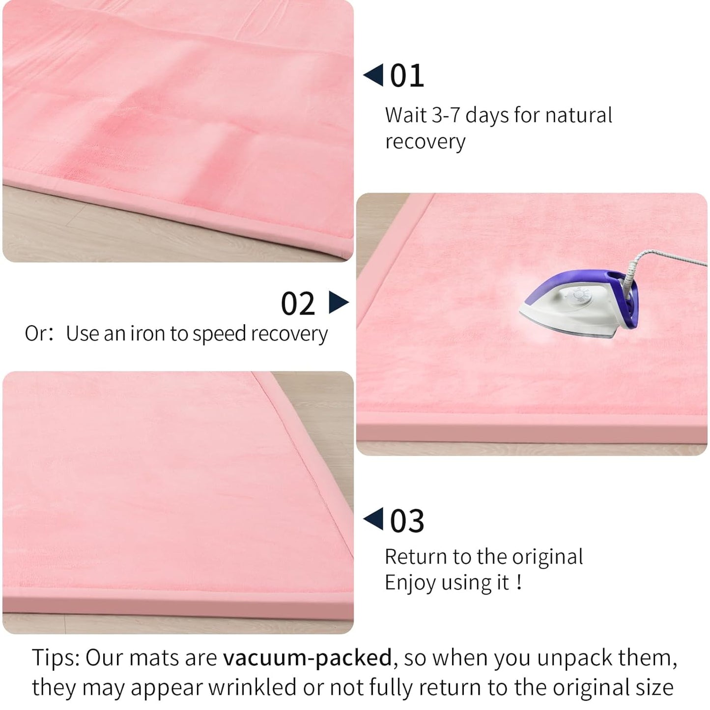 ACOMOPACK Baby Play Mat for Floor 1.3" Thick Memory Foam 50x50 Soft Velvet Playpen Mat for Kids,Infants,Toddlers,Tummy Time Crawling Mats with Non-Slip Bottom,Yoga,Tatami,Nursery Rug（Pink）