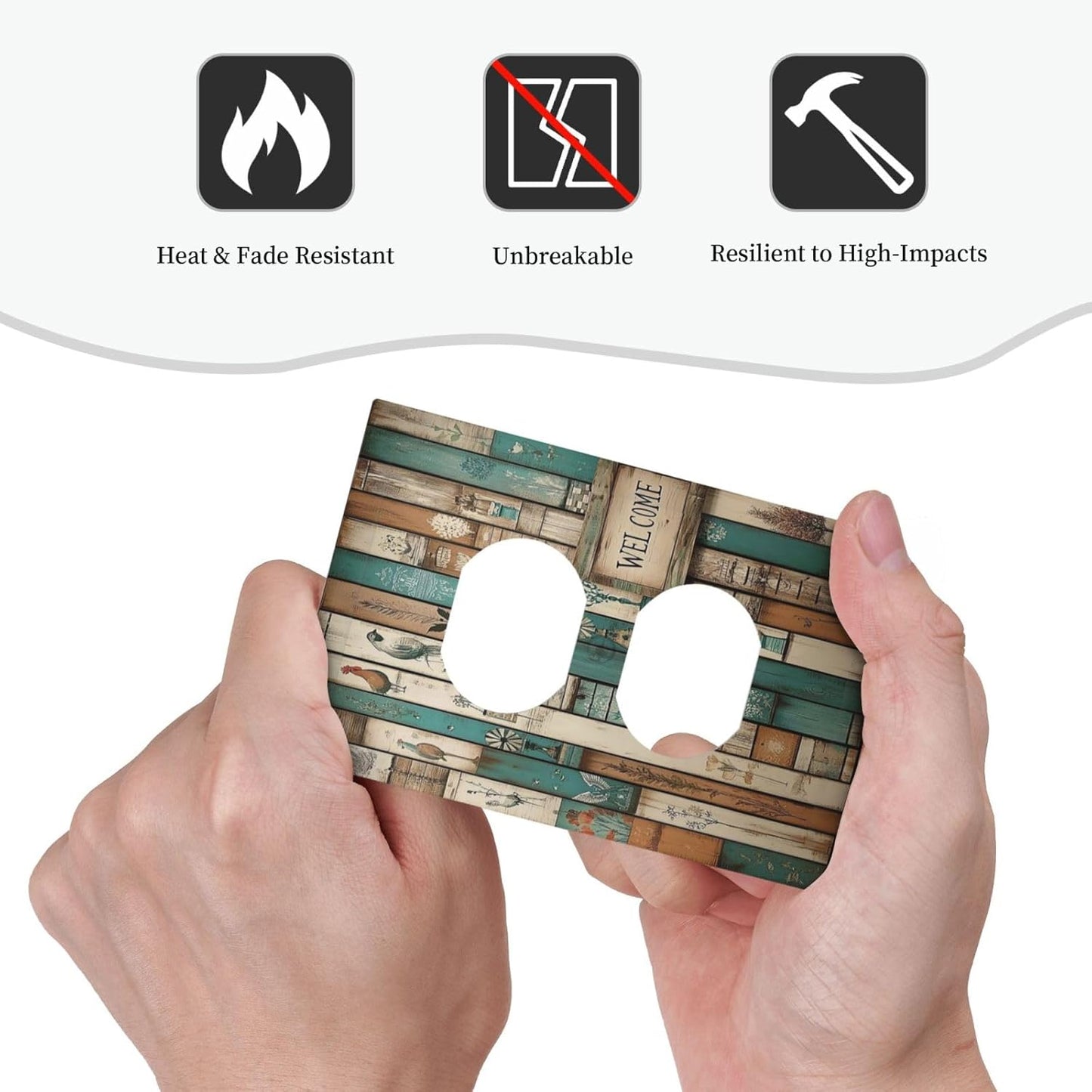 Outlet Covers Vintage Wood Brown Turquoise Splicing 1 Gang Duplex Light Switch Cover Decorative Switch Plates Electrical Receptacle Faceplate Wall Plate For Farmhouse Cabin Decor