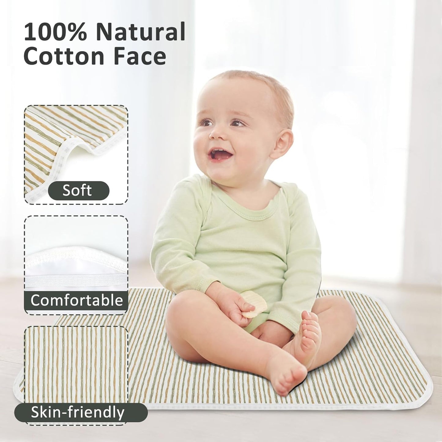 Baby Diaper Changing Pad, 21 5/8" x 31.5" Waterproof Changing Pad Liners - Reusable Soft and Absorbent Portable Changing Mat(Stripe1PCS)