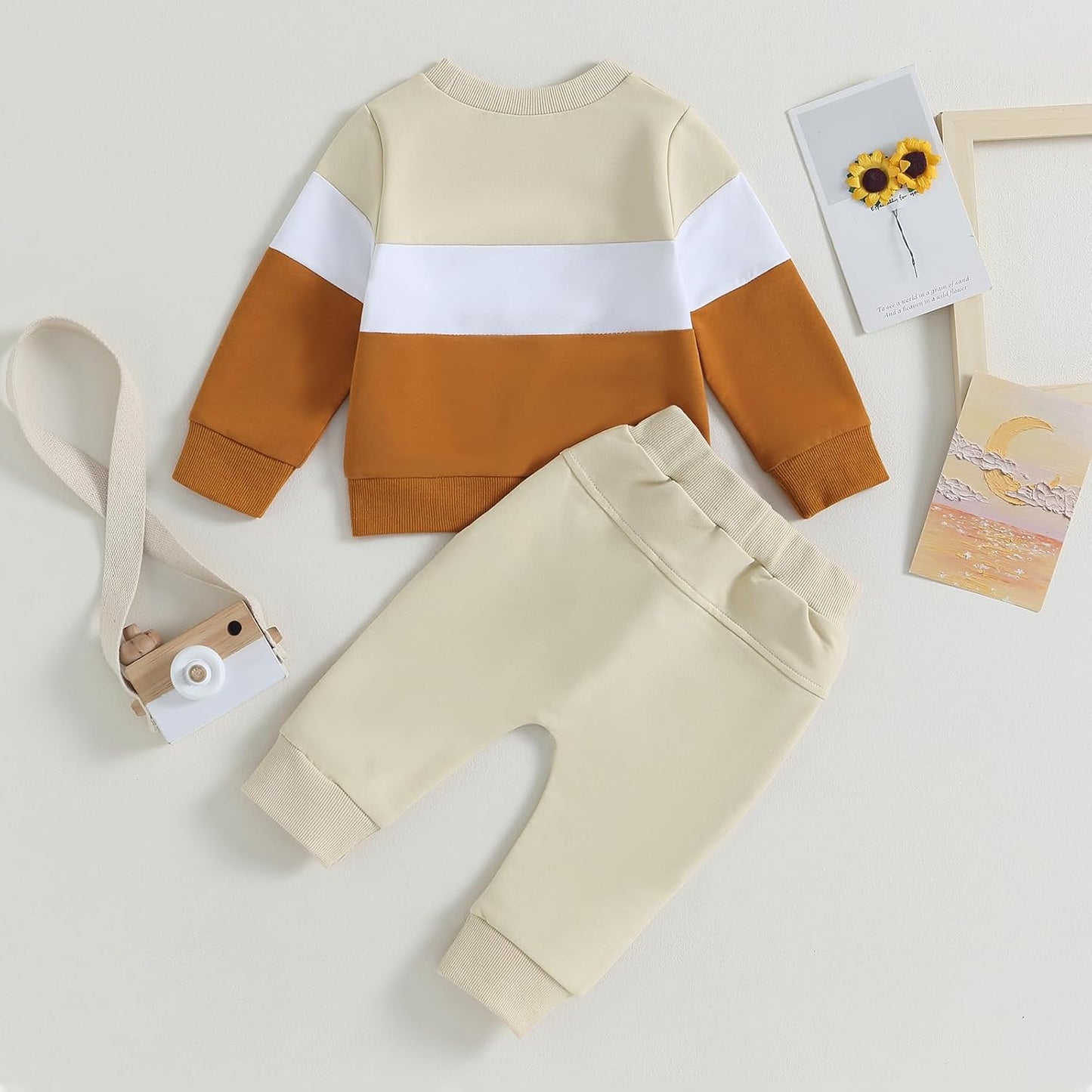 Kupretty Toddler Baby Boy Fall Winter Clothes Color Block Long Sleeve Sweatshirt Pullover Tops + Joggers Pants Outfit Set