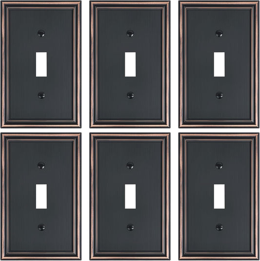 6-Pack Single Toggle Light Switch Cover Plate, Durable Solid Zinc Alloy Decorative Switch Plate Covers, Aged Bronze 1 Gang Wall Plate, Corrosion Resistant