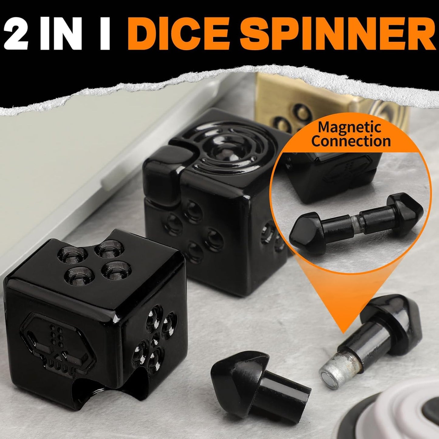 Cool Dice Infinity Cube Fidget Spinner Toy for Kid Adult, 2-in-1 Metal Fidget Block, Finger Gyro Toy, Magnetic Desktop Toy Gift for Men Father Boy (Black)