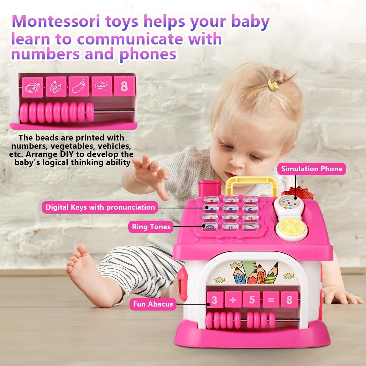OKREVIEW Toys for 1+ Year Old Girls - Montessori Musical Toys for Toddlers Age 1-2, 8-in-1 Multi-Functional Music House with Sound, Lights, Music, Great Gifts for 1+ Year Old Girls Birthday Xmas