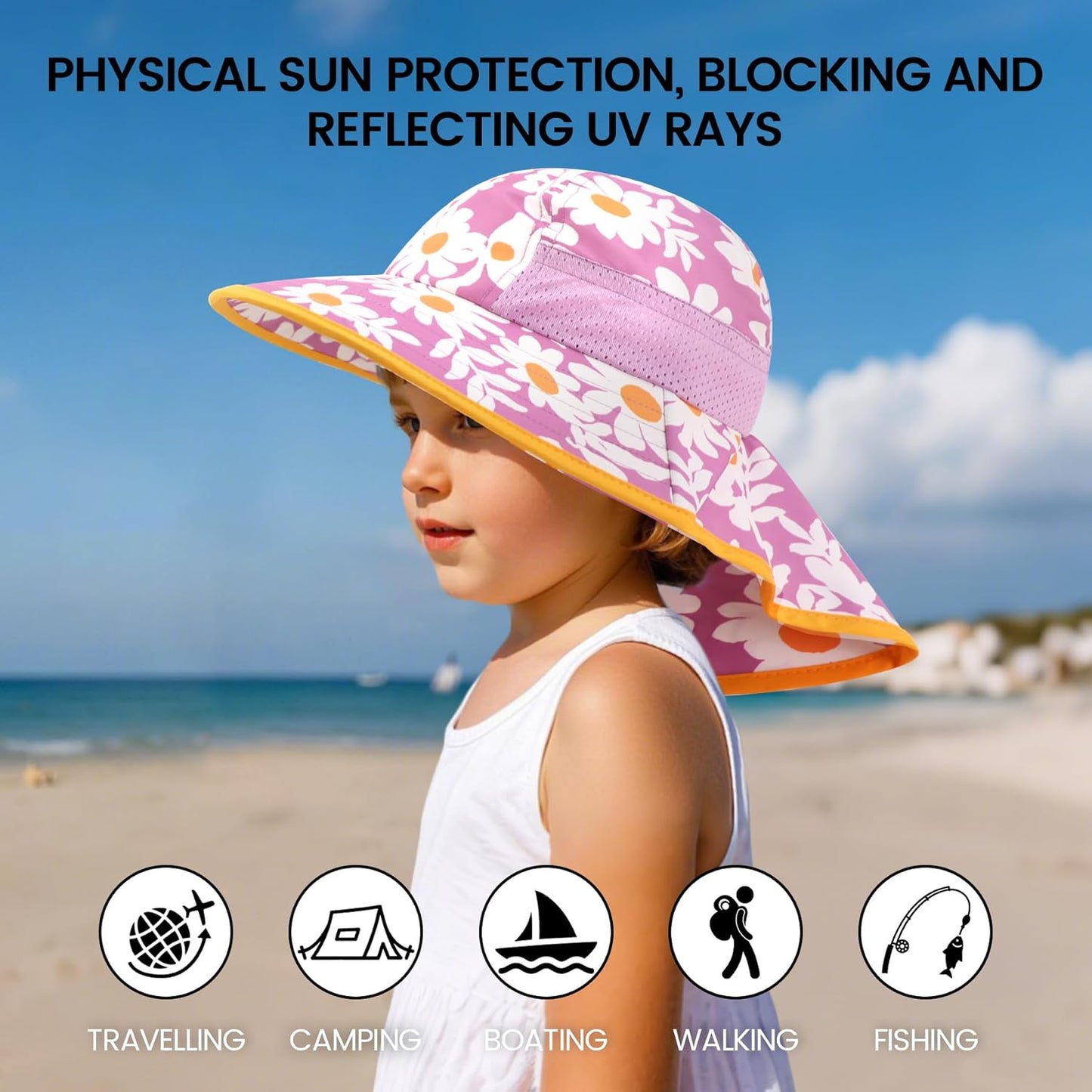 Baby Sun Hat with Neck Flap for Sun Protection Toddler Beach Hat UPF 50+ Outdoors 0-6 Years Boys Girls