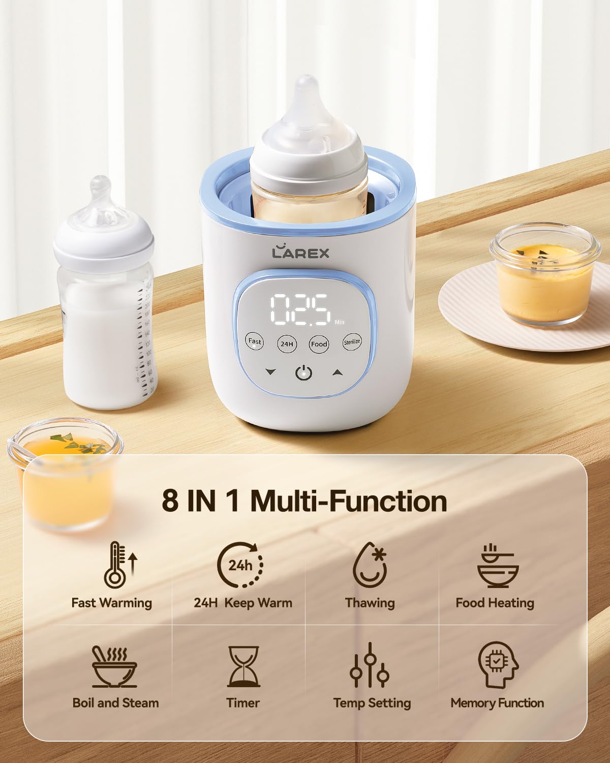 LAREX Bottle Warmer, Fast Baby Bottle Warmer for Breastmilk and Formula, with Timer and Accurate Temp Control, 8-in-1 Baby Milk Warmer BPA Free with Digital Display, Bottle Warmers for All Bottles
