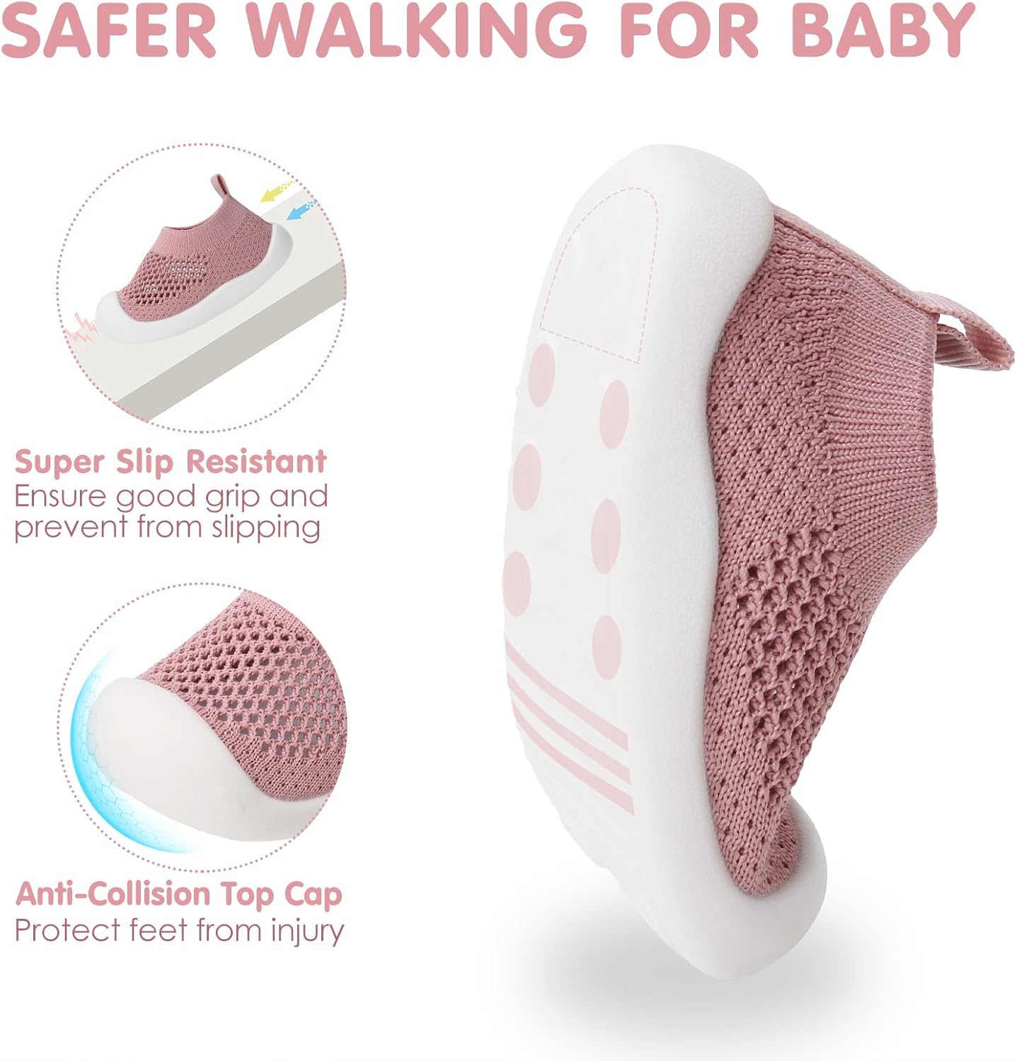 Baby Walking Shoes Toddler Girl Boy Soft Sole Breathable Mesh Slip on Summer Wide Shoes Infant Flexible Lightweight Non-Slip Safer Causal Tennis Shoes Toddler First Walkers Shoes Rubber Soles Outdoor