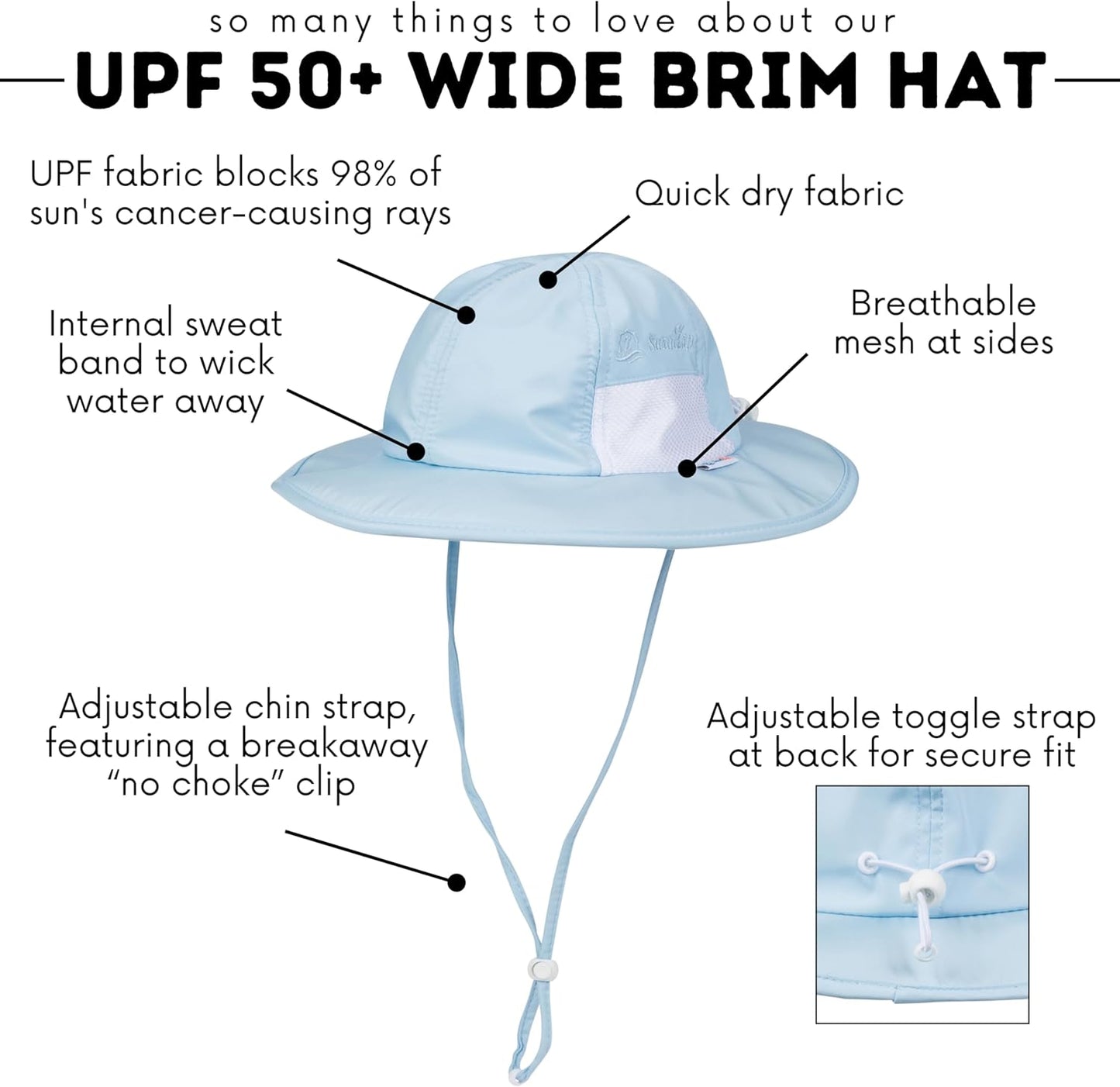 SwimZip Wide Brim Sun Hat | UPF 50+ Protection for Baby, Toddler, and Kids