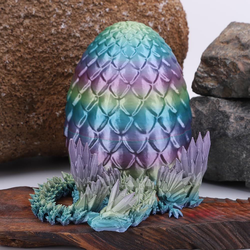Cessfle 3D Printed Dragon in Egg, Fly Dragon Egggs with Dragon Inside Full Articulated Dragon Egggs for House of Dragon Crystal Fidget Dragon Egg Toys, Home Office Decor Executive Desk Toy