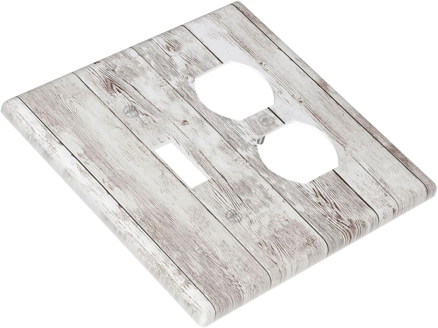 Wallplates Rustic Vintage White Wood Grain 1 Toggle 1 Duplex Switch Plate Electrical GFCI Faceplate Decorative Light Switch Covers for Farmhouse Home Decor