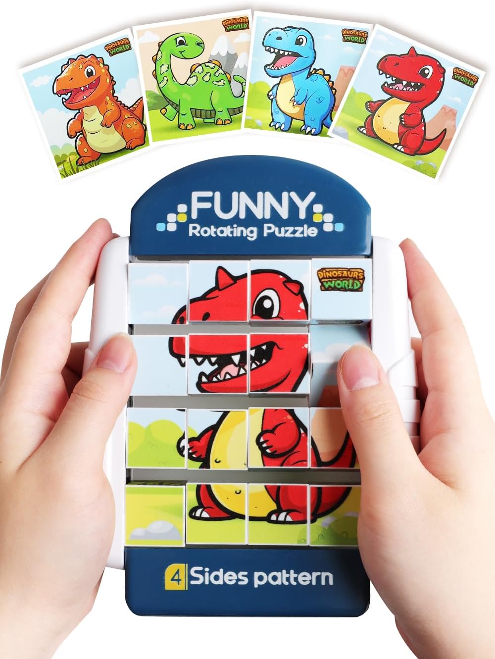 16-Piece Rotating Puzzles for Kids 4-6, Toddlers Puzzles 2-4, Road Trip, Airplane Activities Game, Travel Toys - Brain Teaser, Fine Motor Skills - Birthday Gifts Boys Girls - Dinosaur