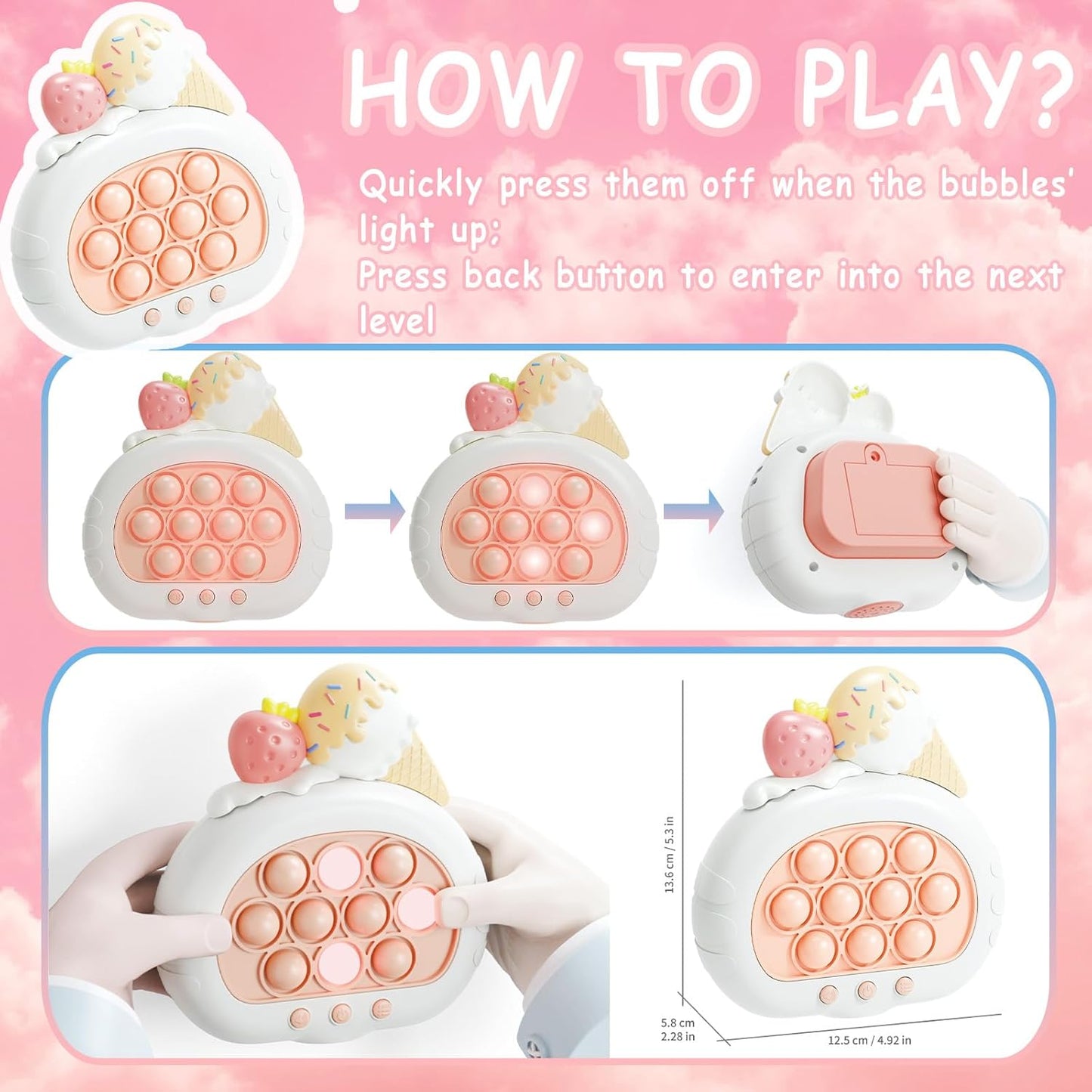 Stress Relief Toys, Decompression Breakthrough Puzzle Pop Button Gopher Handheld Game Machine, Novelty Fidget Toys Party Favor Gifts for Kids Adults (Ice Cream)