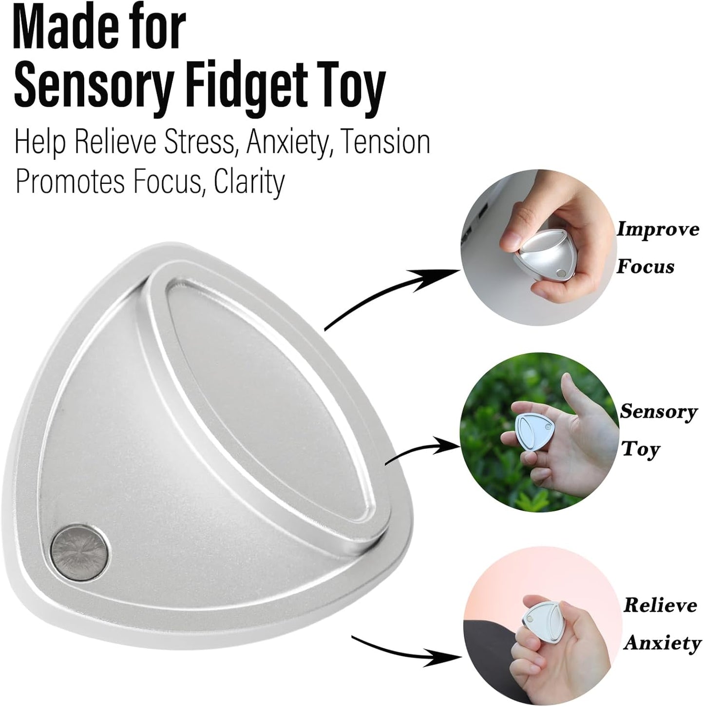 FREELOVE Pivot Magnetic Fidget Slider, Metal Worry Coin Haptic Clicker for Adults, Triangle Rotation Kinetic Toy Mechanical Sound EDC, Autism Sensory ADHD Anxiety Focus Meditation (Aluminum Silver)