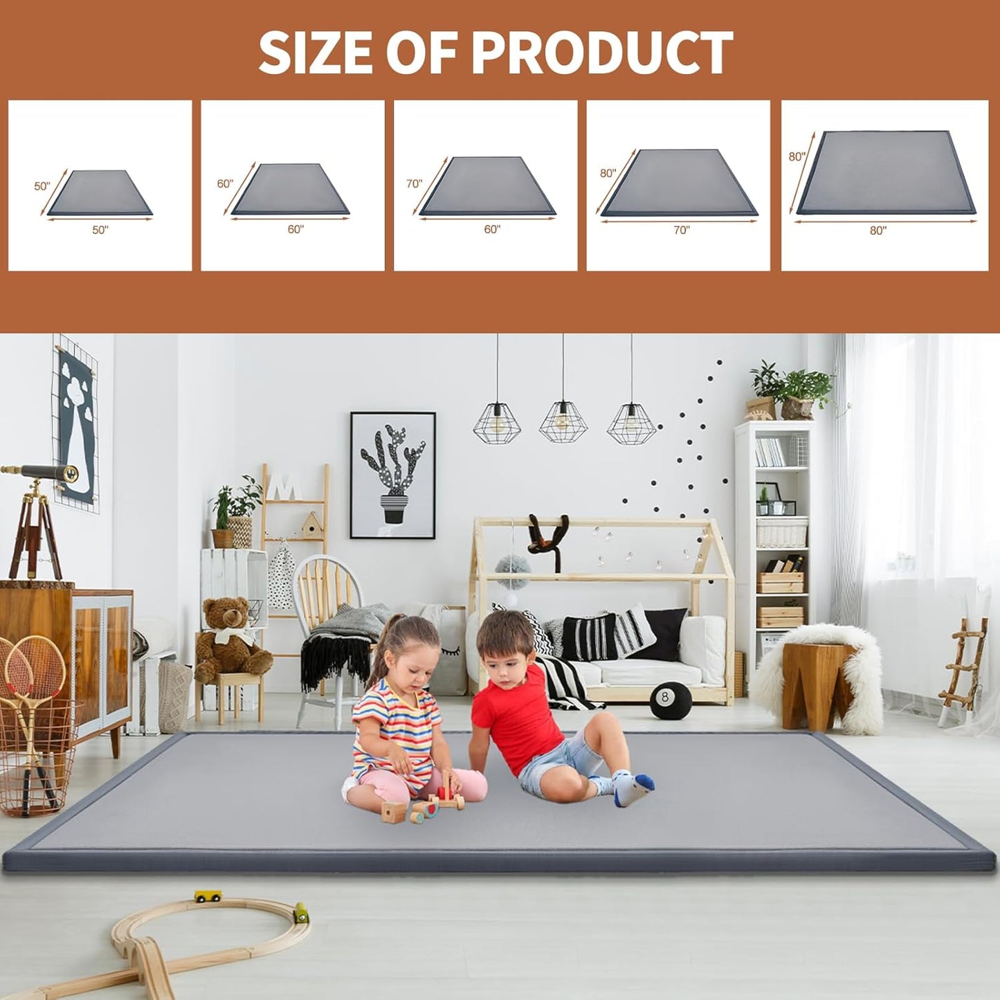 Baby Play Mat for Floor - 1.4" Thick Memory Foam Rug, 50"x50" Playpen Tummy Time Mat, Soft Velvet Nursery Rug, Large Padded Crawling Mat, Cushioned Pads for Playroom Toddlers, Infants, Yoga, Tatami