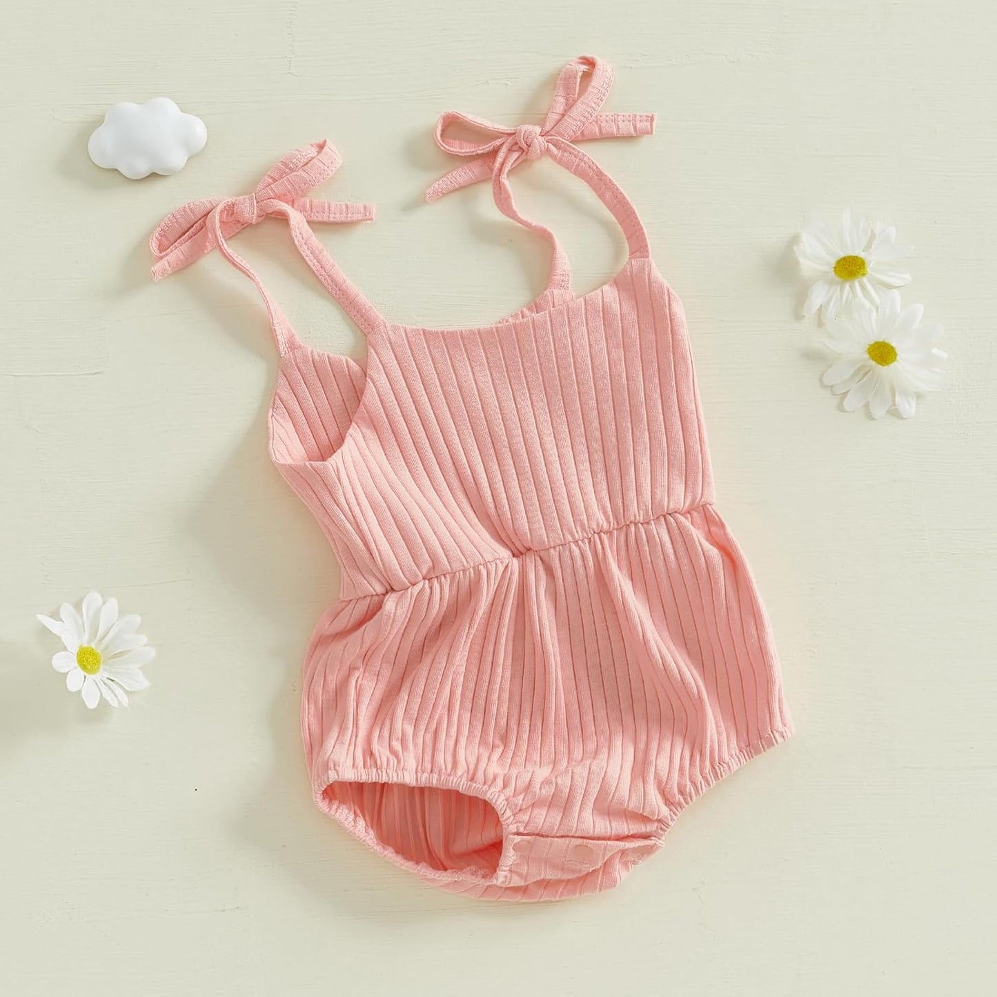 Newborn Infant Baby Girl Romper Ribbed Knit Sleeveless Spaghetti Strap One Piece Jumpsuit Bodysuit Summer Clothes