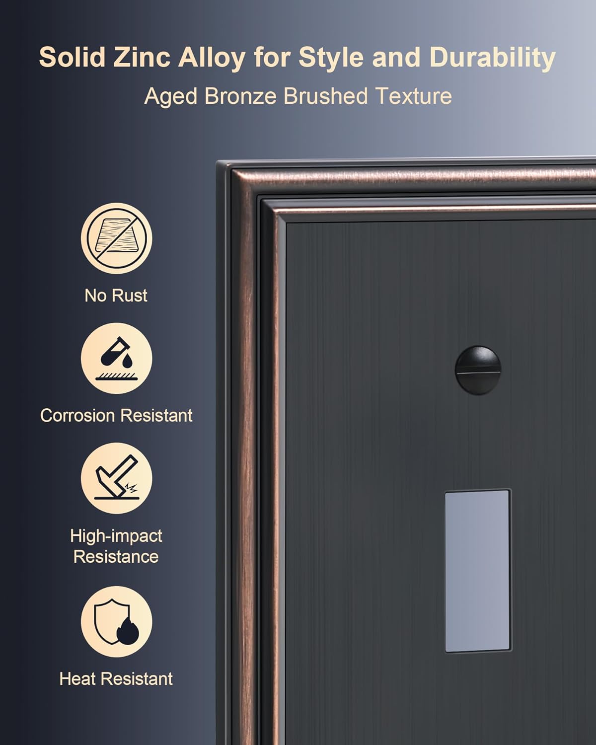 2-Pack Double Toggle Light Switch Cover Plate, Durable Solid Zinc Alloy Decorative Dual Switch Plate Covers, Aged Bronze 2 Gang Wall Plate, Corrosion Resistant