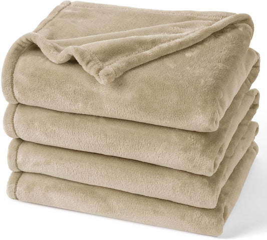 PHF Ultra Soft Fleece Blanket Queen Size, No Shed No Pilling Luxury Plush Cozy 300GSM Lightweight Blanket for Bed, Couch, Chair, Sofa Suitable for All Season, 90" x 90", Khaki
