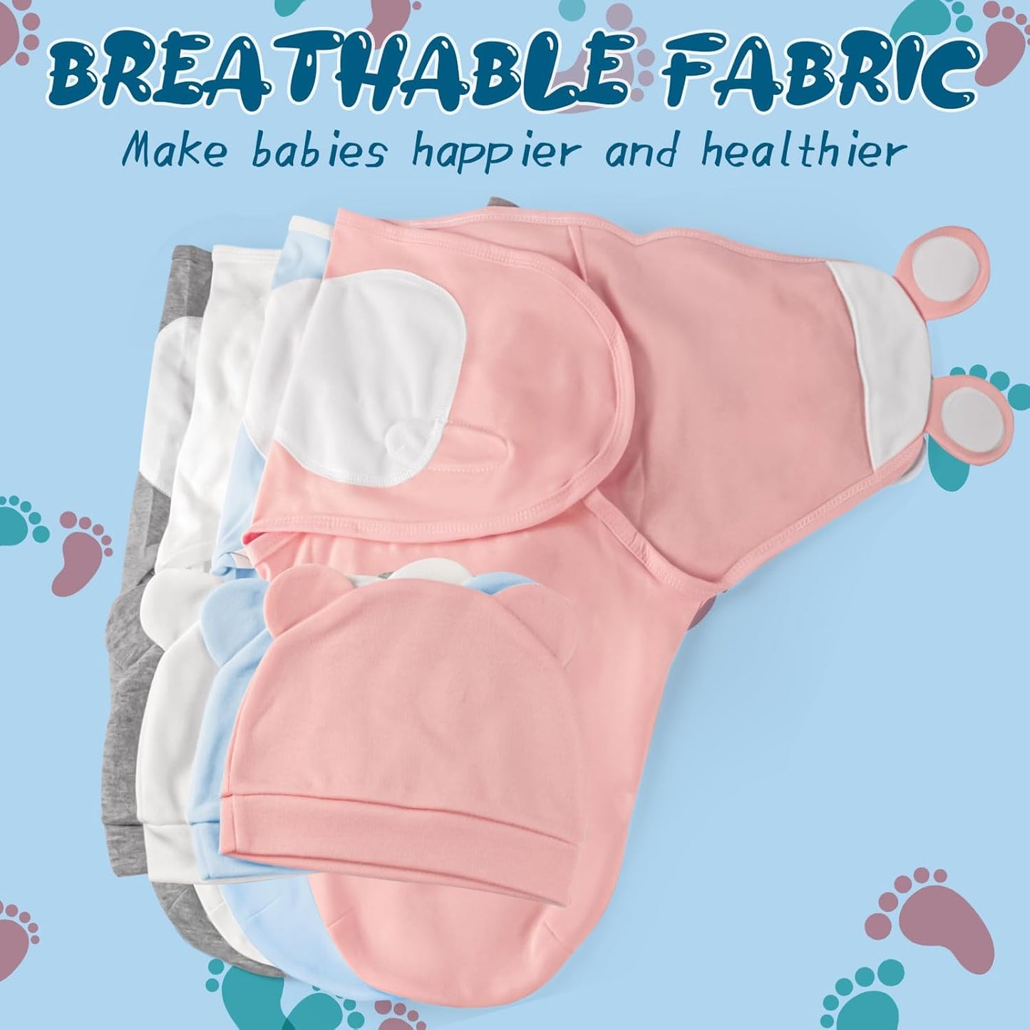 Baby Swaddle Sleep Sacks with Hats for 0-3 Months Baby Swaddle Blanket Wrap Newborn Swaddles Sack for Baby Boy Girl