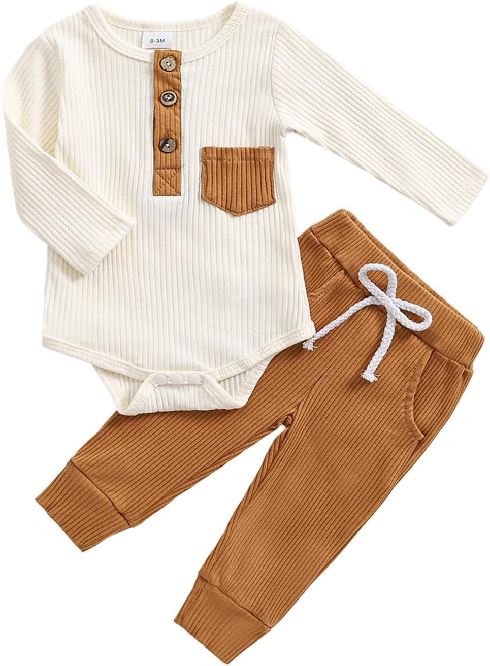 fhutpw Baby Boy Clothes 3 6 12 18 Months Ribbed Knitted Long Sleeve Romper and Pants Sets Newborn Fall Splicing Color Outfits