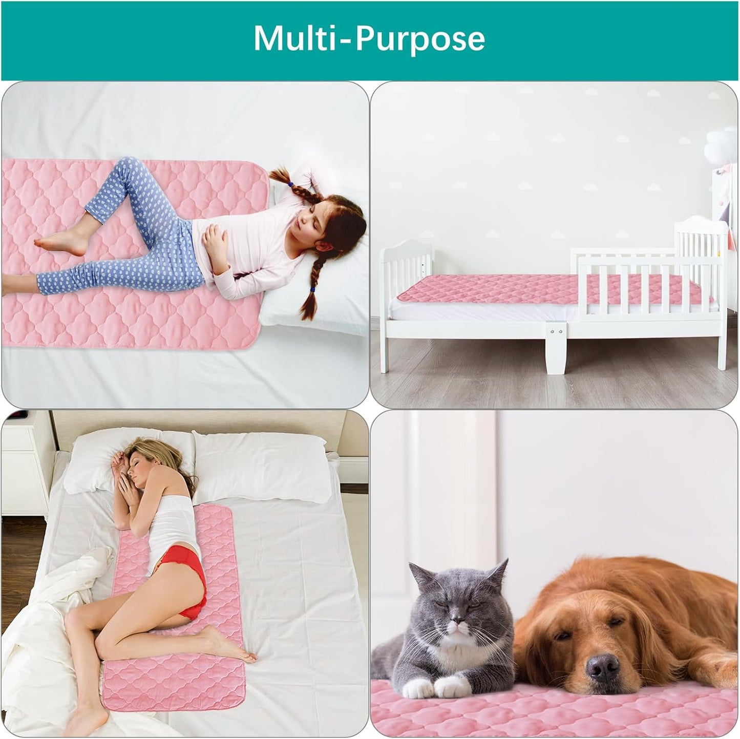 Waterproof Crib Mattress Protector Pad Cover 28" x 52", Anti Slip & Absorbent Waterproof Bed Pads for Standard Crib/Toddler Bed Quilted Machine Washable (Quilted Improved Thickness) Pink