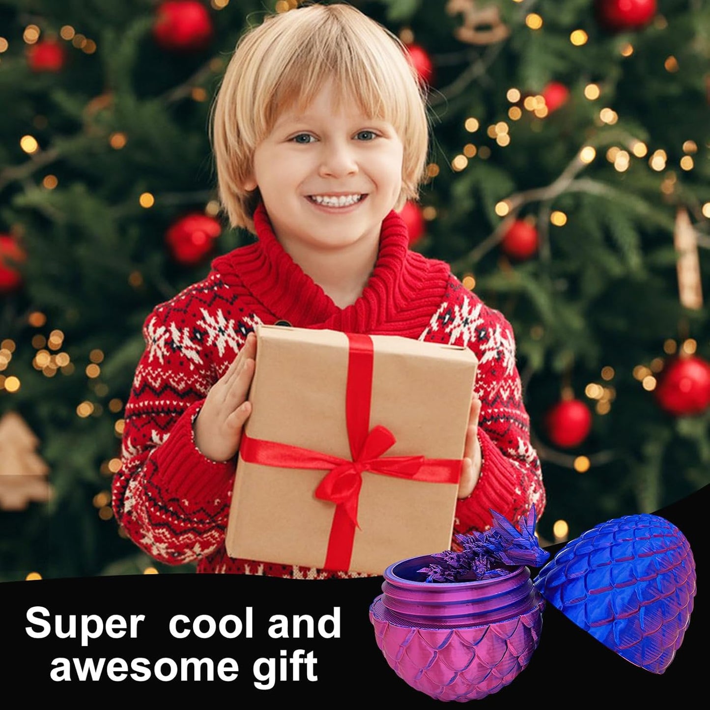 Easter Eggs 3D Printed Dragon in Egg, Full Articulated Dragon Crystal Dragon with Dragon Egg, Flexible Crystal Dragon Fidget Toys for Adults Easter Basket Stuffers Kids Party Favors (12",Laser Purple)