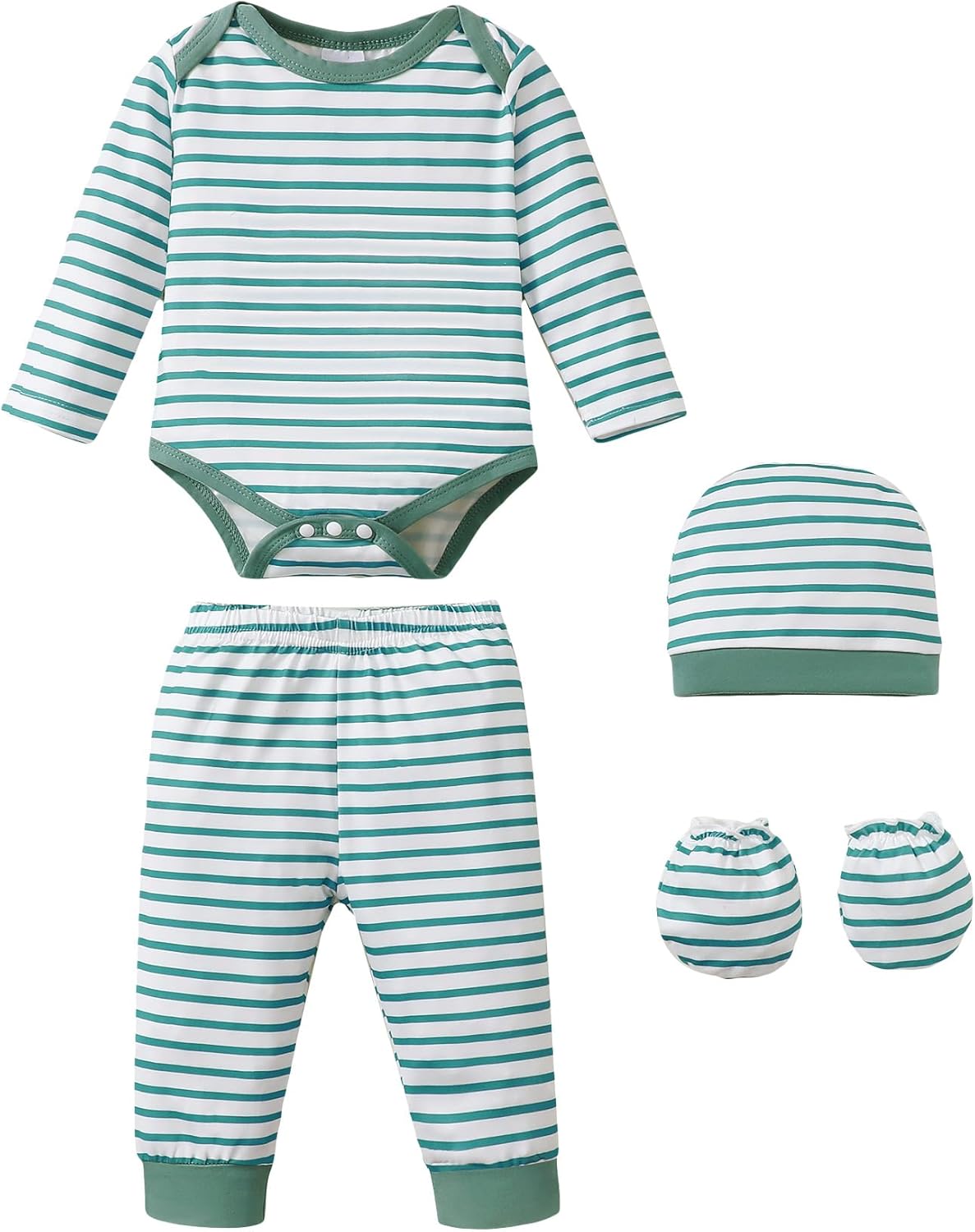 NZRVAWS Newborn Baby Boy Girl Clothes Unisex Infant Romper Pants Set Hat 4-Pack Outfits 0-12 Months 16 Pieces Toddler