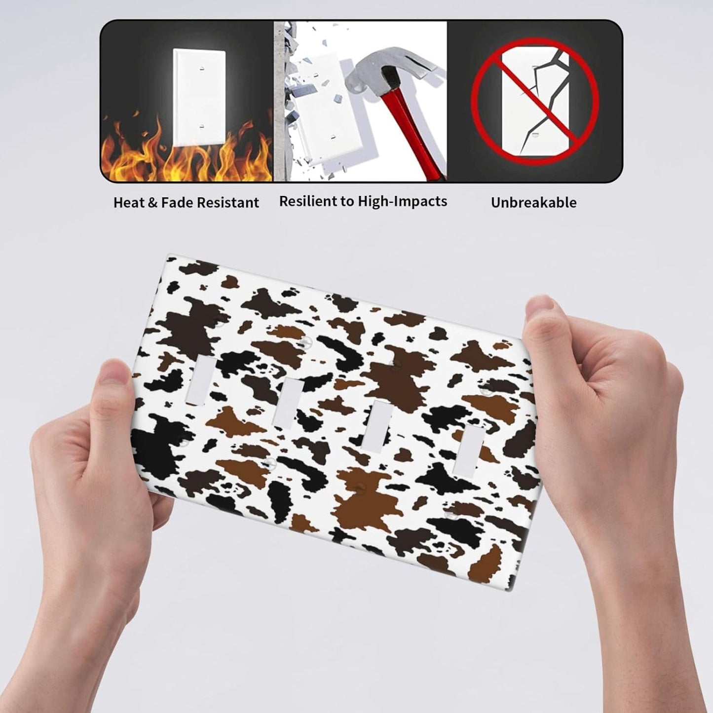 Light Switch Covers Rustic Cowhide Highland Cow Milk Cow Quad Toggle Electrical Faceplate 4 Gang Wall Plate Decorative Switch Plates For Farmhouse Home Decor