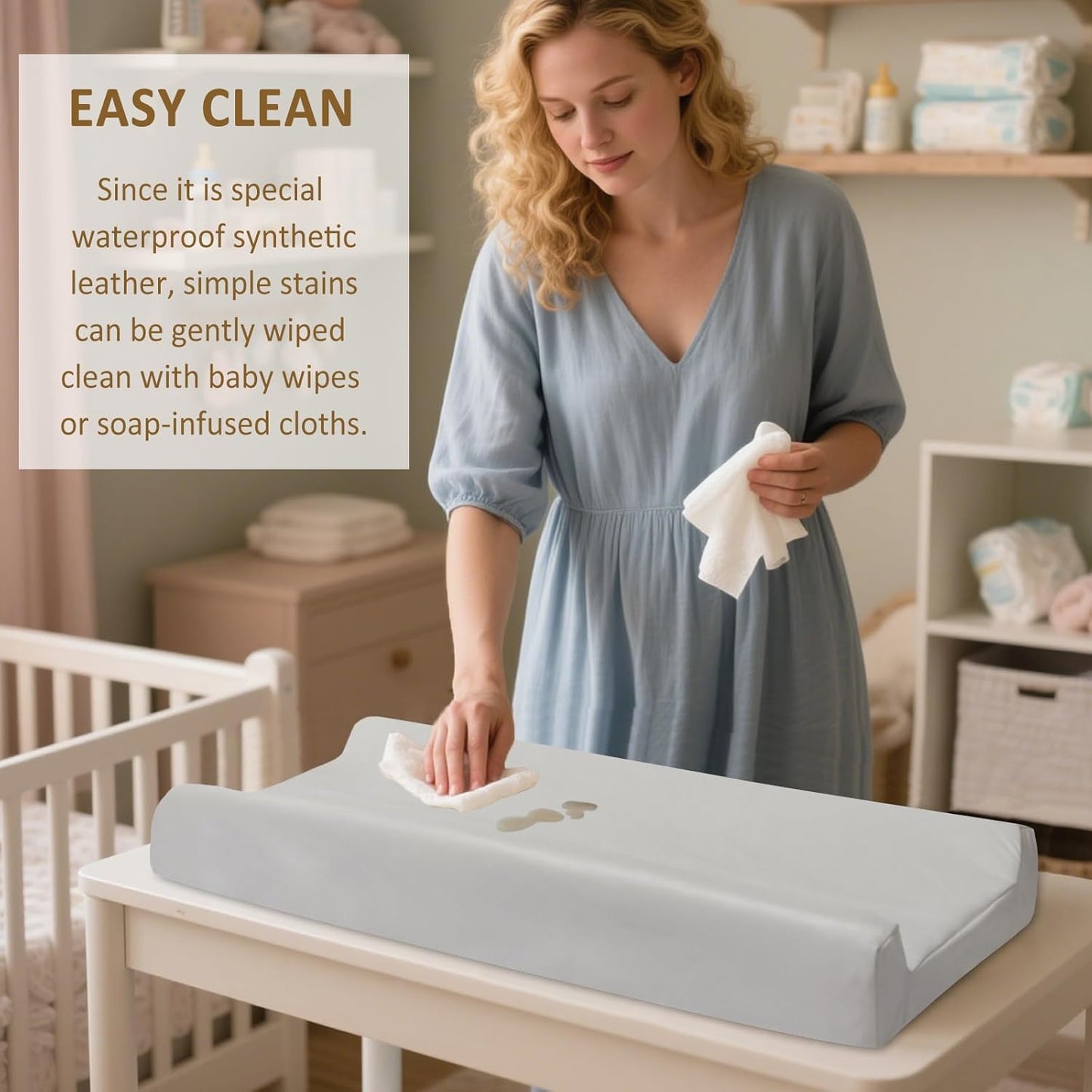 Owlowla Changing Pad Cover,Waterproof Changing Pad Covers-Soft Leather Diaper Changing Table Cover,Fits Standard Changing Pads for Baby Boy Girl（Light Gray）