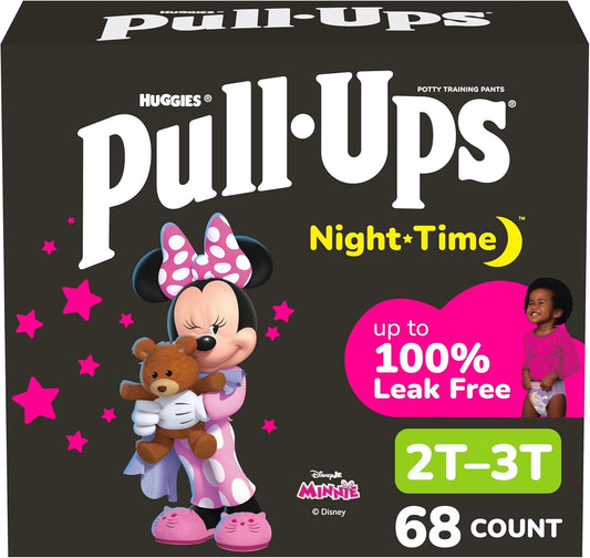 Pull-Ups Girls' Nighttime Potty Training Pants, Training Underwear, 2T-3T (16-34 lbs), 68 Ct, Packaging May Vary