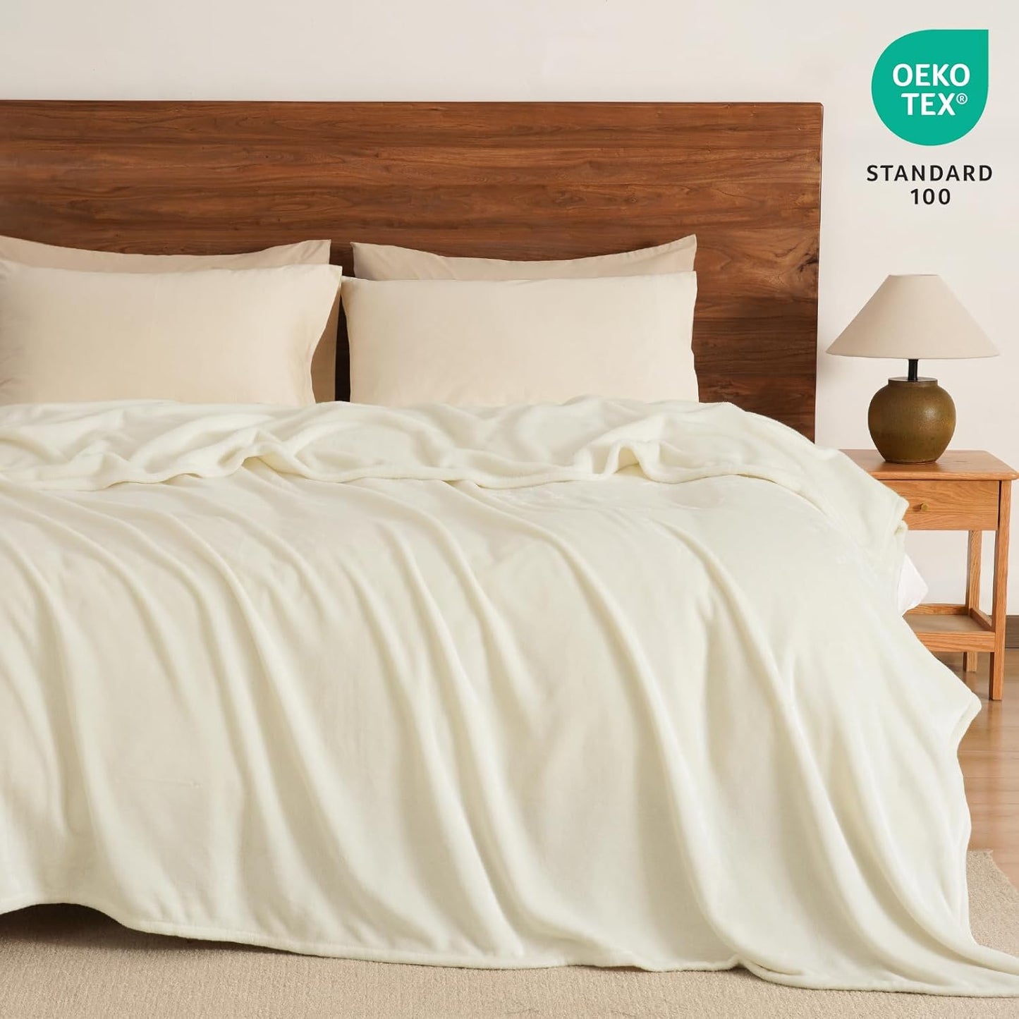 PHF Ultra Soft Fleece Blanket Queen Size, No Shed No Pilling Luxury Plush Cozy 300GSM Lightweight Blanket for Bed, Couch, Chair, Sofa Suitable for All Season, 90" x 90", Cream