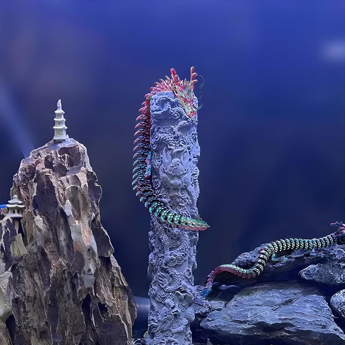 3D Printed Dragon Fidget Toy, 18in Surprise Mystery Dragon, Crystal Dragon Fidget Toy, Articulated Pye Dragon Fish/Display Cabinet/Home/Office Desktop Decor(Matte Black)