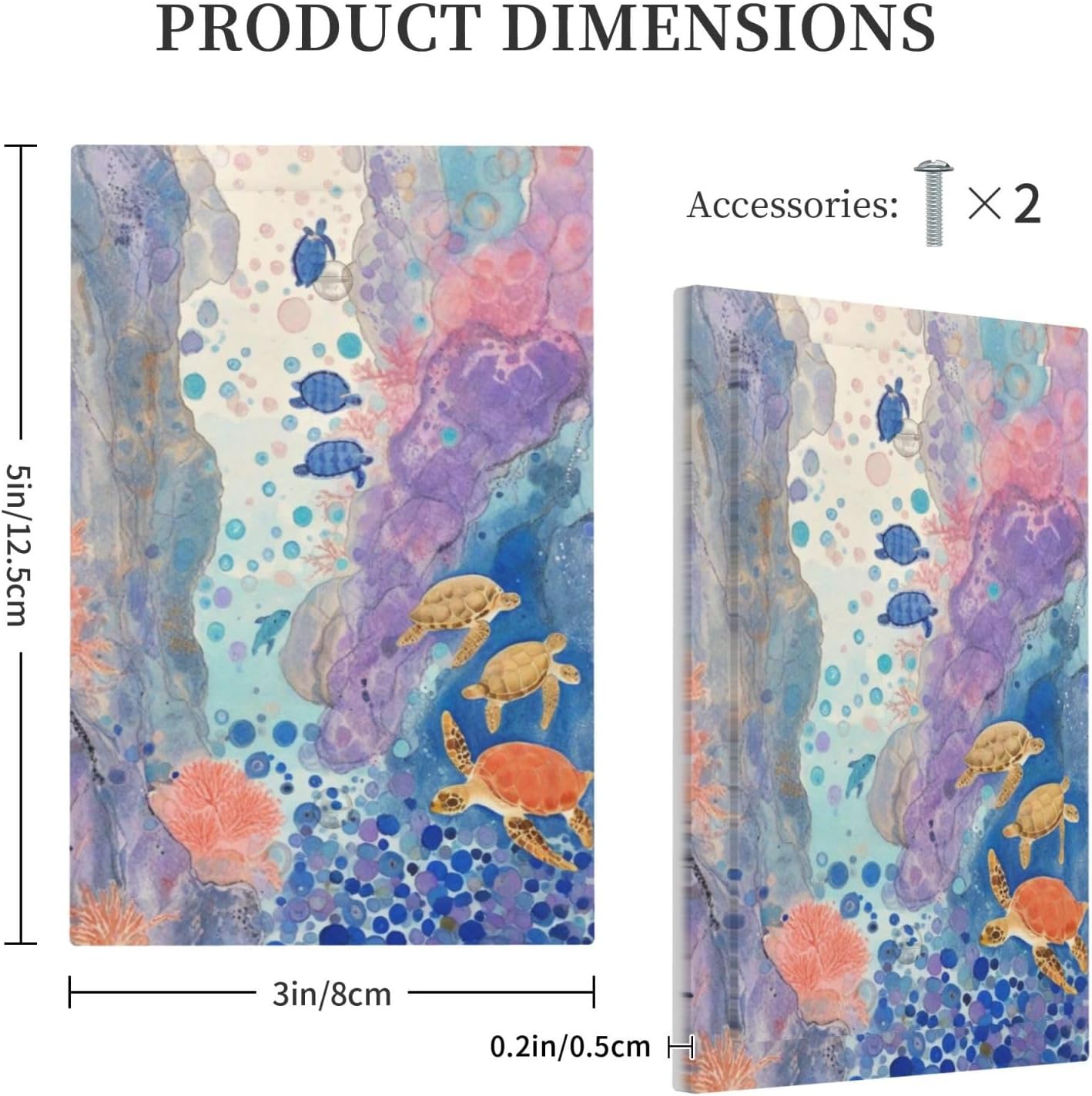Turtle Coral Fish Watercolor Colorful Underwater World Light Switch Cover Plate 1 Gang No Device Blank Electrical Wall Plates Faceplate Decorative Switch Plate for Kids Room Home Decor