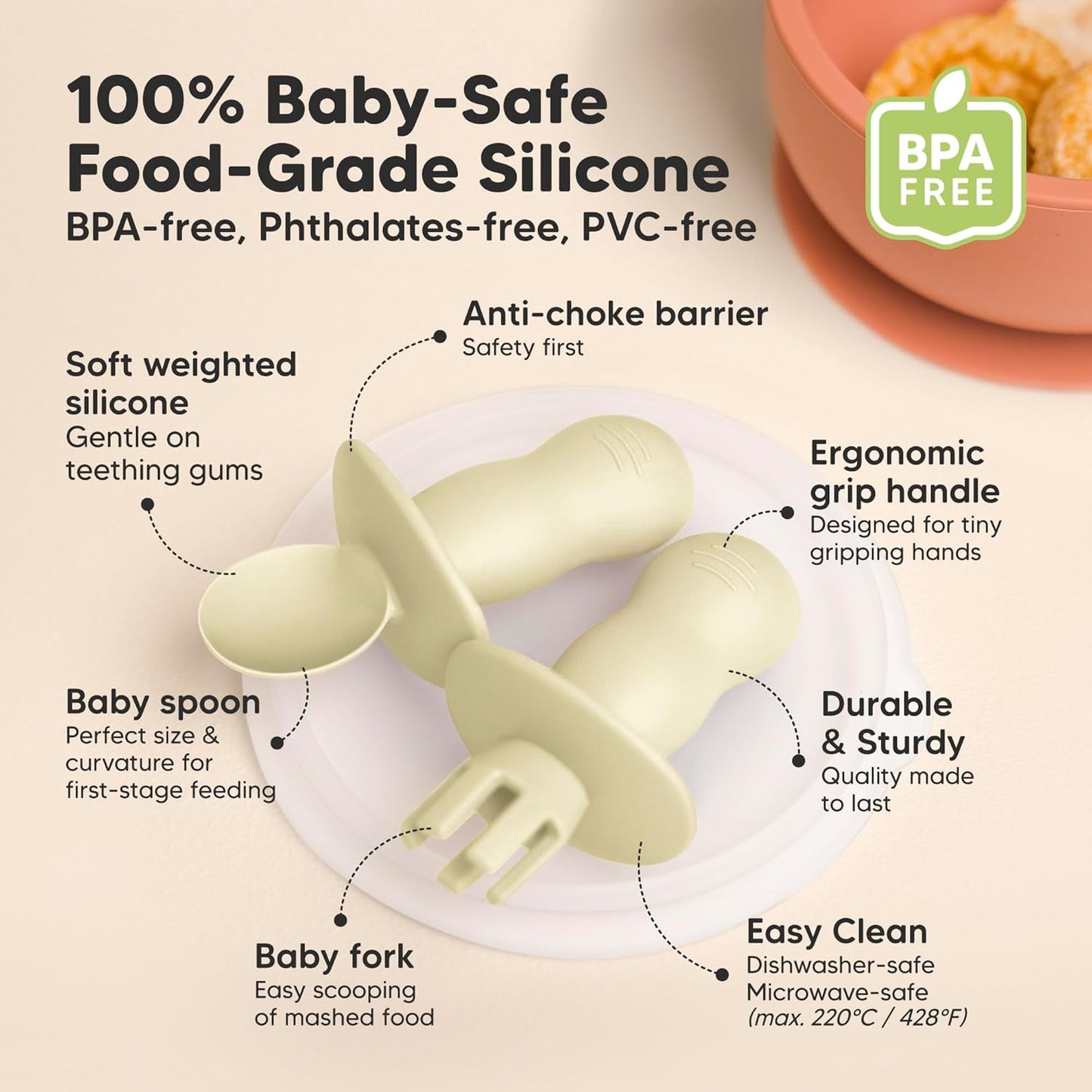 KeaBabies 4-Pack Silicone Baby Spoons and Forks Set - Baby Led Weaning Utensils 6-12 Months, Self Feeding Toddler Spoon & Fork for Training, Teething, Easy to Hold, BPA-Free Silicone (Pastel Sky)