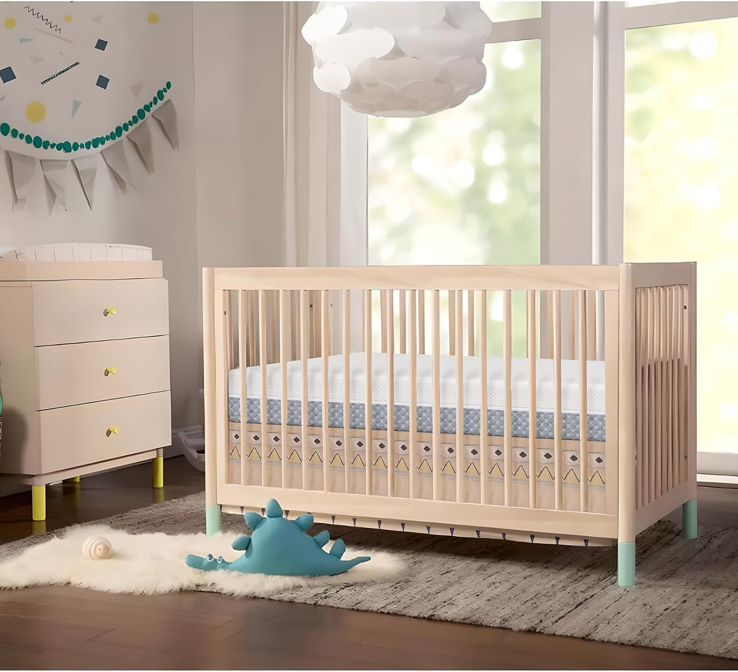 Crib Mattress, Dual Sided Comfort Memory Foam Toddler Bed Mattress, Triple-Layer Breathable Premium Baby Mattress for Infant and Toddler w/Removable Outer Cover - White&Grey