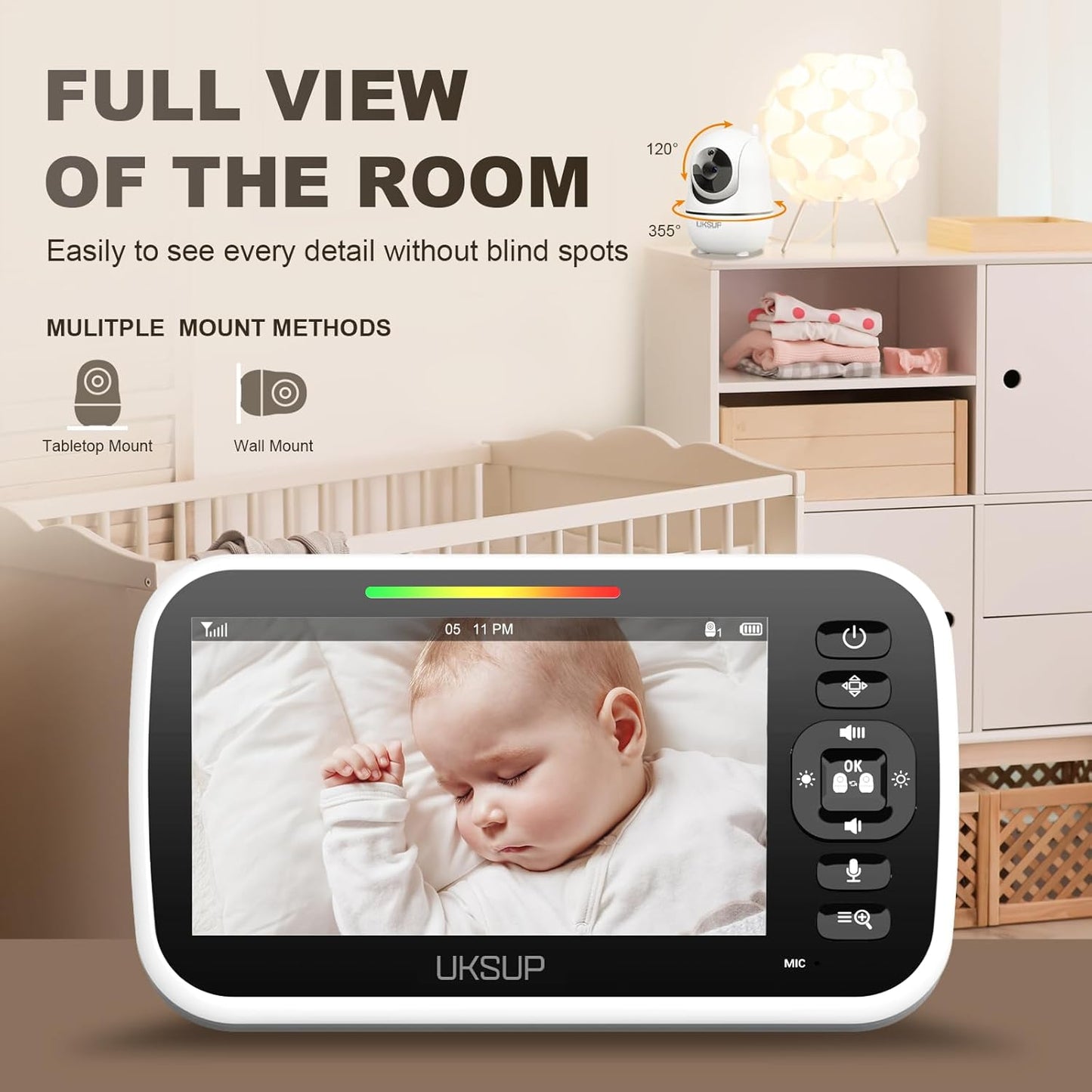 Baby Monitor with Camera and Audio- Video Baby Monitor with 960ft Long Range, Remote Pan-Tilt-Zoom, Night Vision, Temperature Sensor, 2-Way Talk, 8 Lullabies, 30-Hour Battery & No WiFi