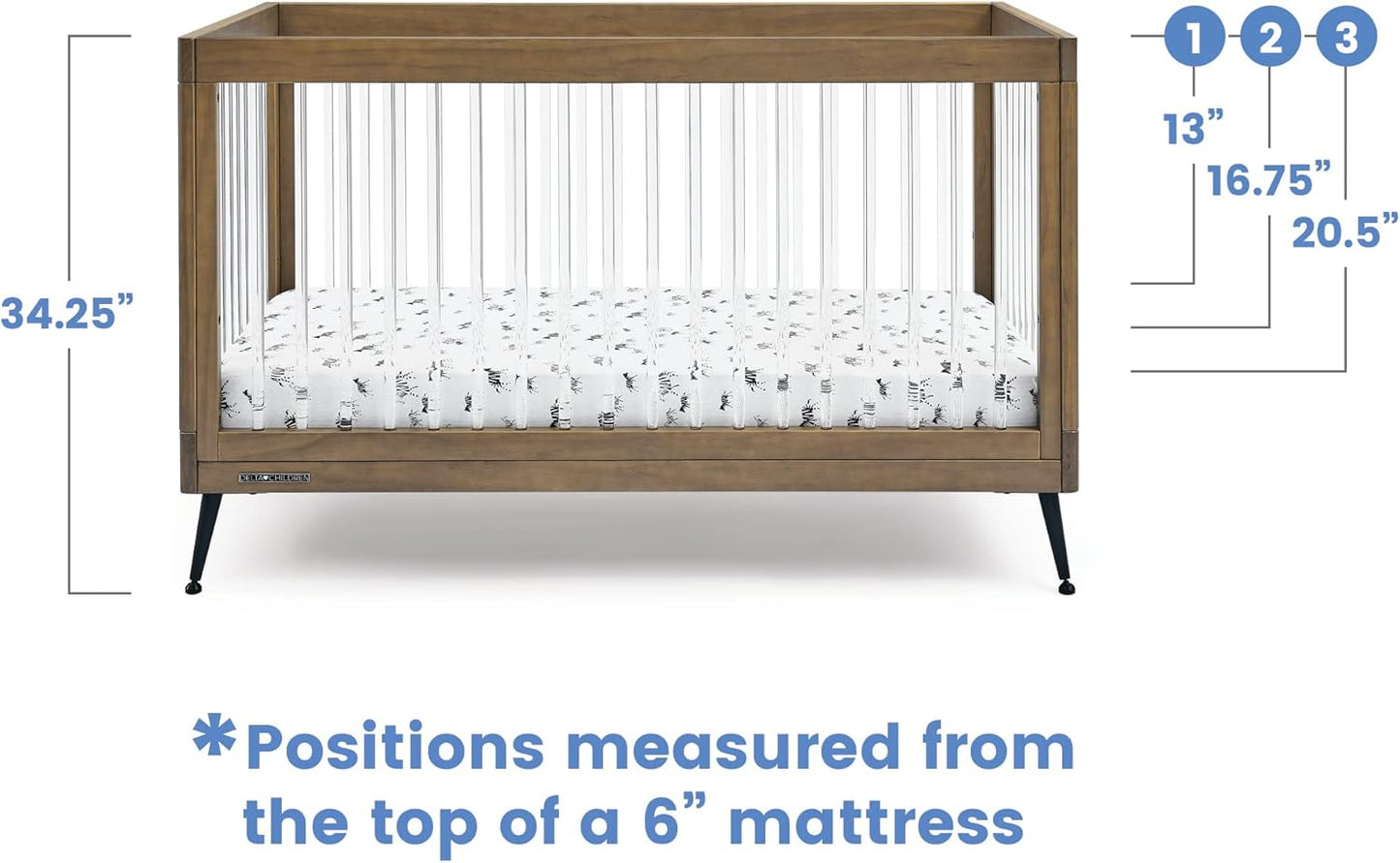 Delta Children Sloane 4-in-1 Acrylic Convertible Crib - Greenguard Gold Certified, Acorn/Matte Black