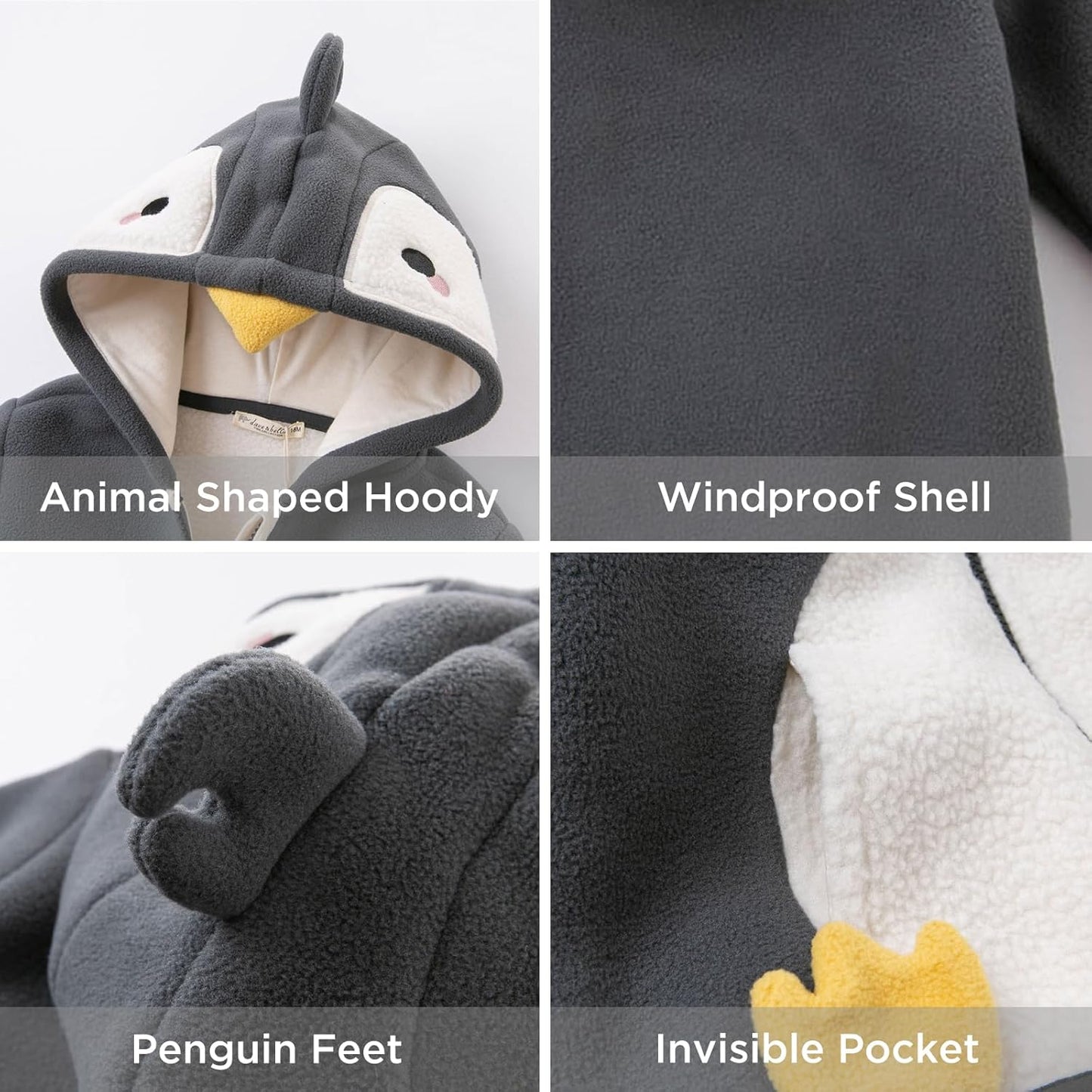 DAVE&BELLA Toddler Fleece Jacket, Baby Boys Girls Animal-shaped Hooded Zipper Long Sleeve Warm Spring Autumn Outerwear Coat