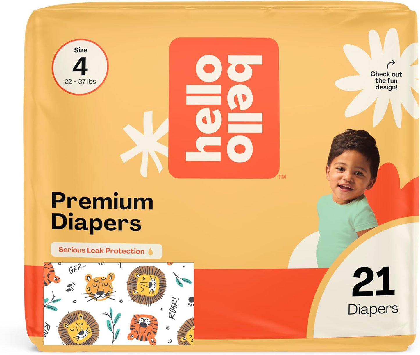 Hello Bello Diapers, Size 4 (22-37 lbs) Wild Cats, 21 Count of Premium Disposable Baby Diapers, Hypoallergenic with Soft, Cloth-Like Feel