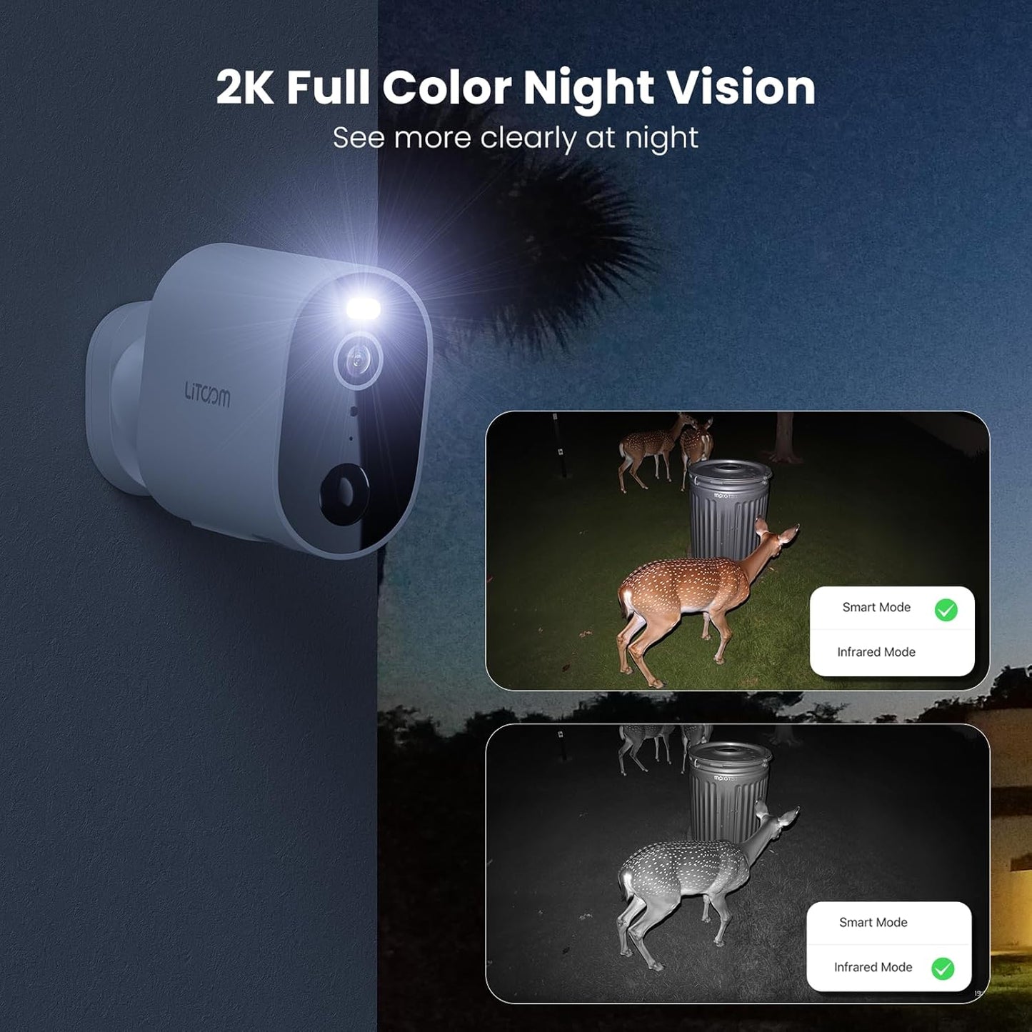 litokam Security Cameras Wireless Outdoor, 2K Battery Powered Outdoor Camera Wireless with Full Color Night Vision, PIR Motion Detection, 2.4G WiFi Home Indoor Camera with IP65 Waterproof, 2-Way Talk