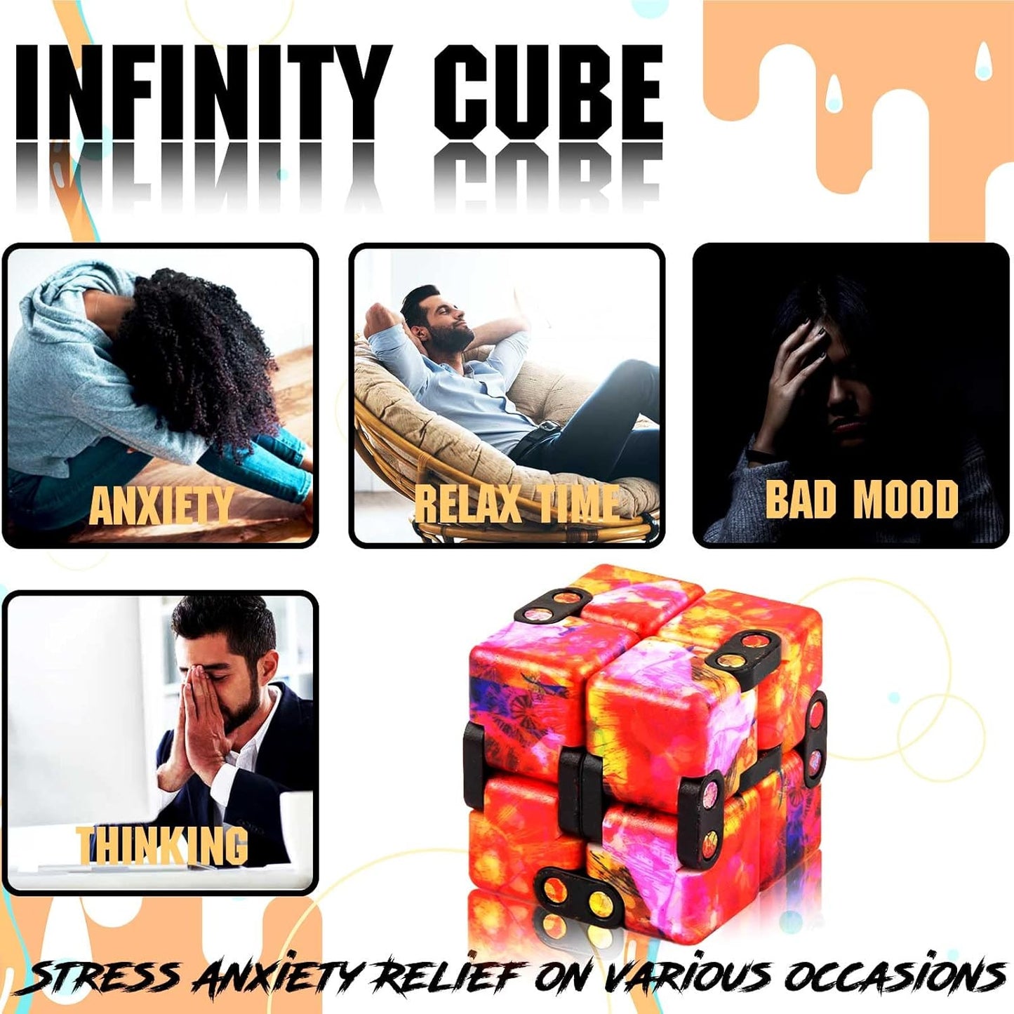 4 Pack Infinity Cube Fidget Toy, Fidgeting Game for Adults, Cool Mini Gadget Best for Stress and Anxiety Relief and Kill Time for ADD/ADHD/OCD A